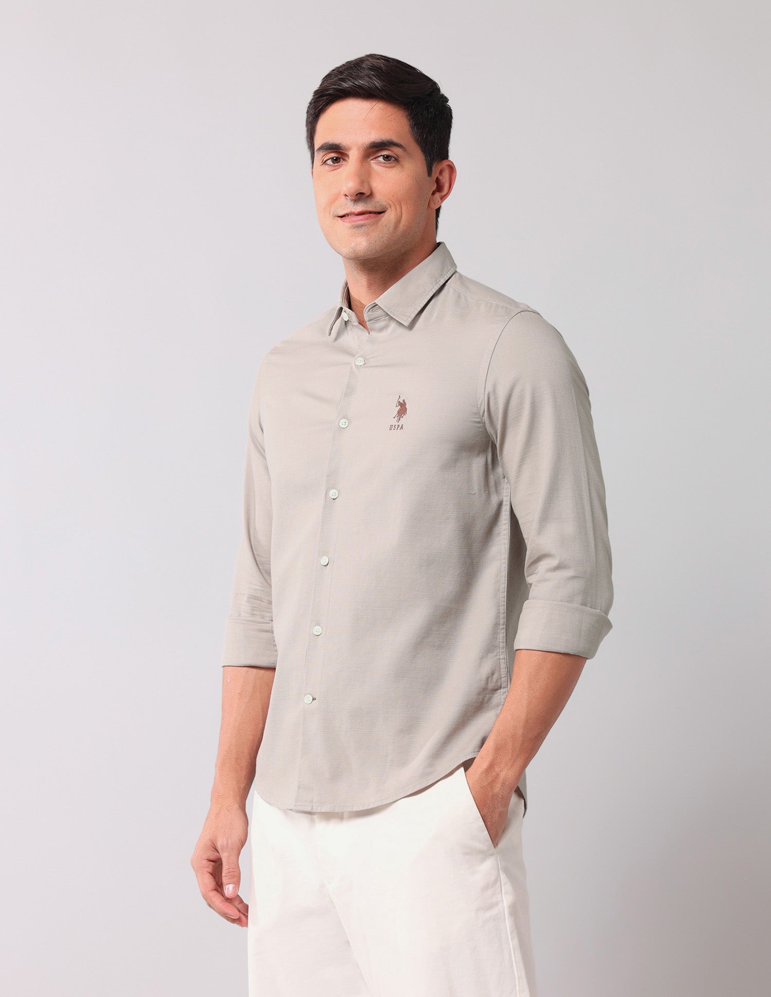 Pure Cotton Regular Fit Shirt Khaki - U.S. Polo Assn. India | Large