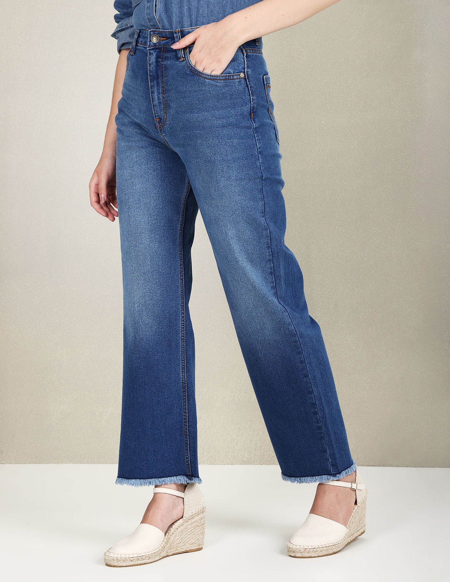 High Rise Wide Leg Whiskered Jeans Blue - U.S. POLO ASSN. | Large