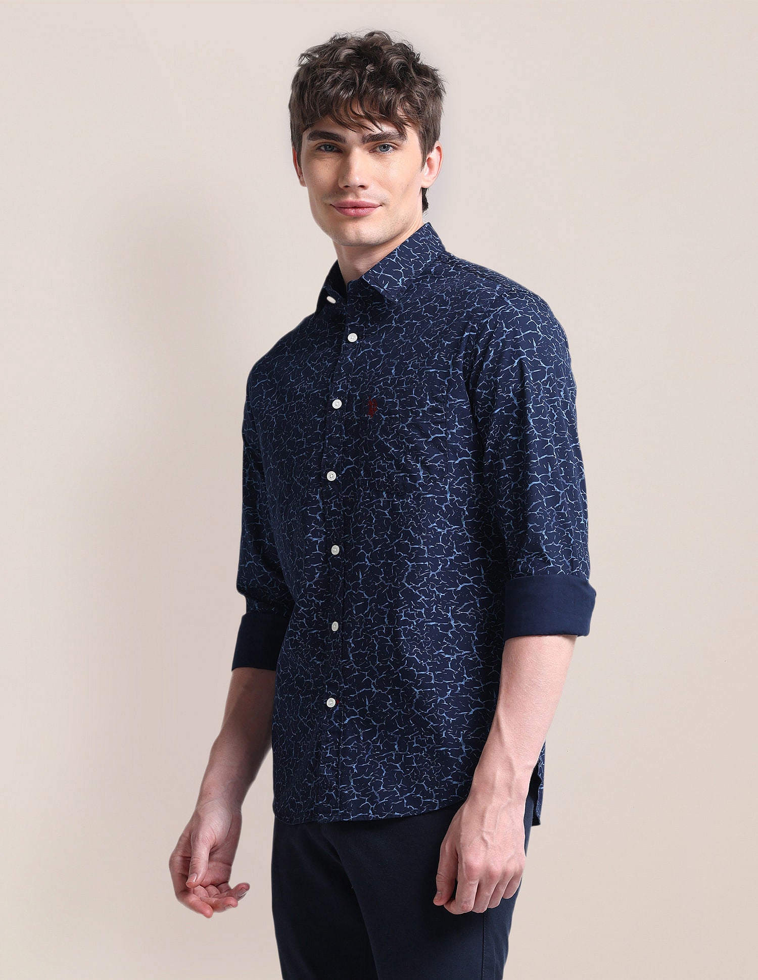 Cutaway Collar Cotton Shirt NAVY BLUE - U.S. Polo Assn. India | Large