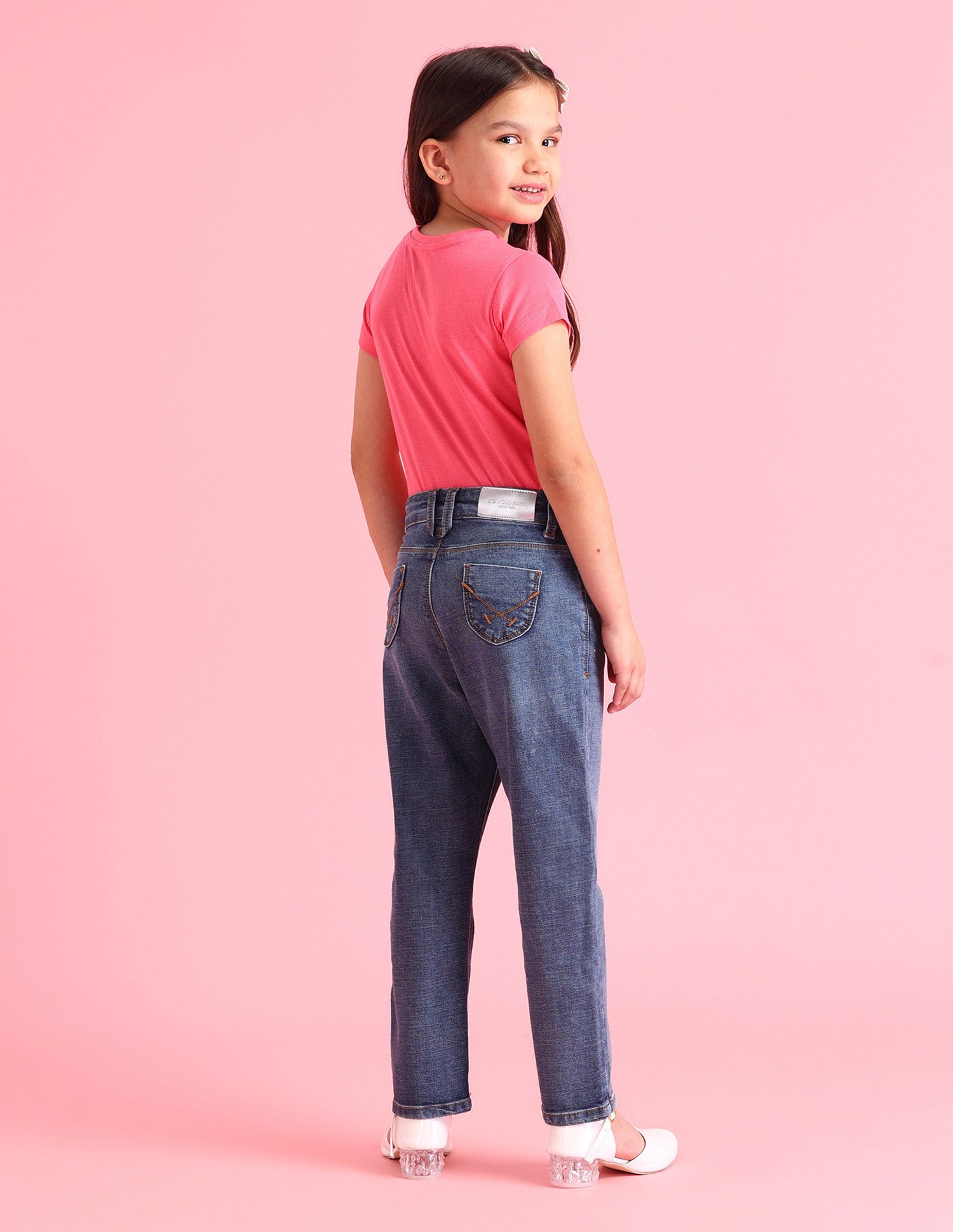 Girls Mid Rise Regular Fit Jeans Dark Blue - U.S. POLO ASSN. | Large