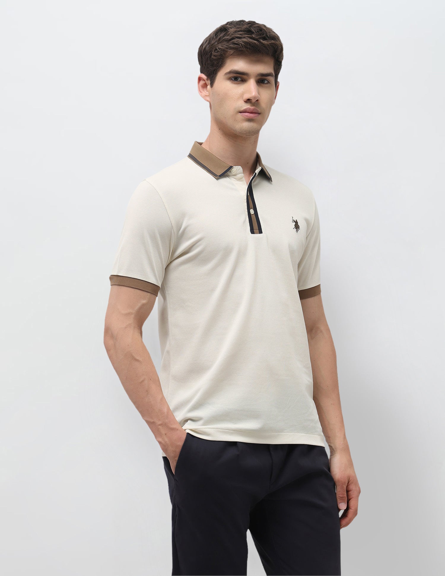 Solid Slim Fit Polo Shirt Off White - U.S. Polo Assn. India | Large