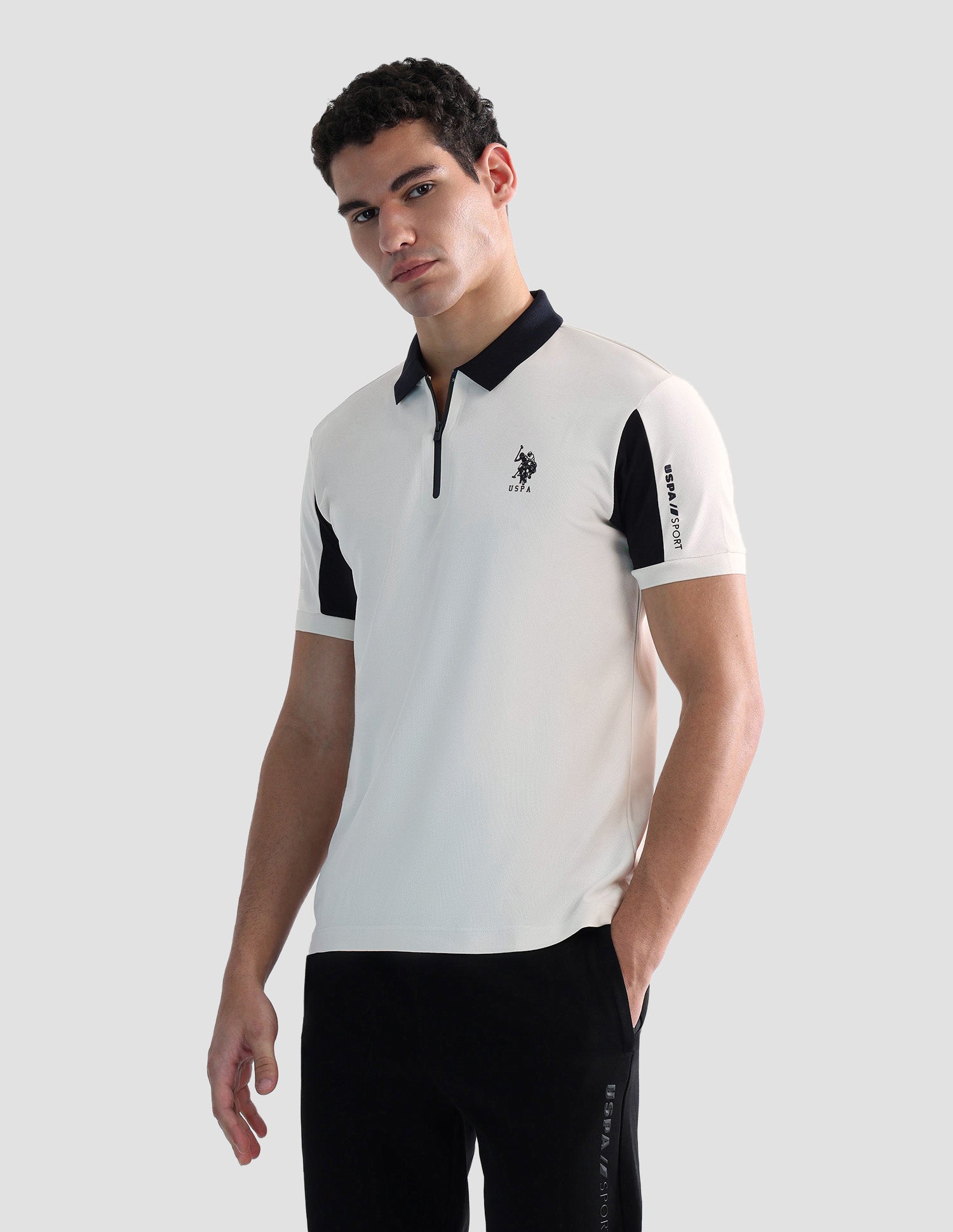 Solid Regular Fit Active Polo Shirt Off White - U.S. POLO ASSN. | Large
