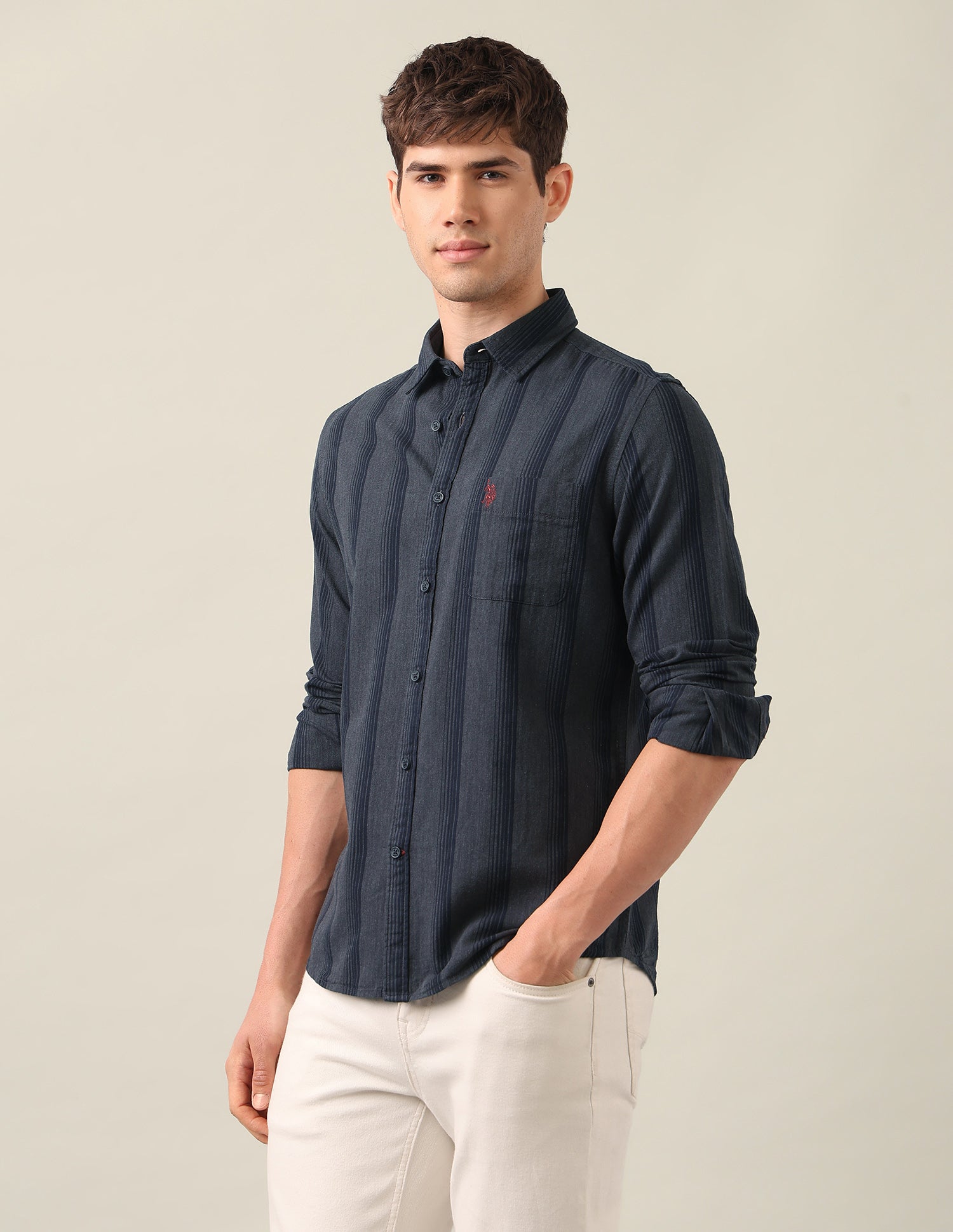 Vertical Striped Twill Shirt Grey - U.S. Polo Assn. India | Large