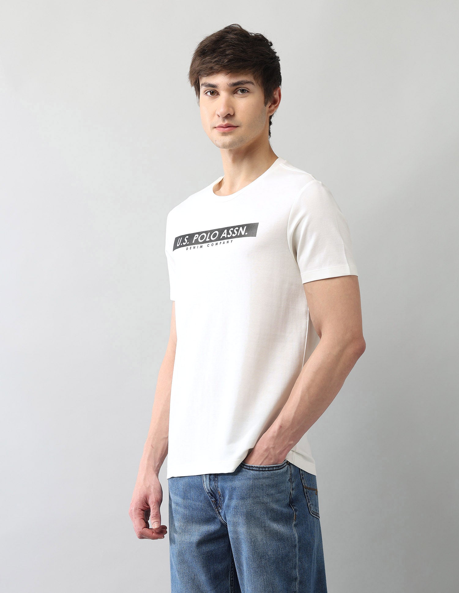 Brand Printed Muscle Fit Black Label T-Shirt Ivory - U.S. Polo Assn. India | Large