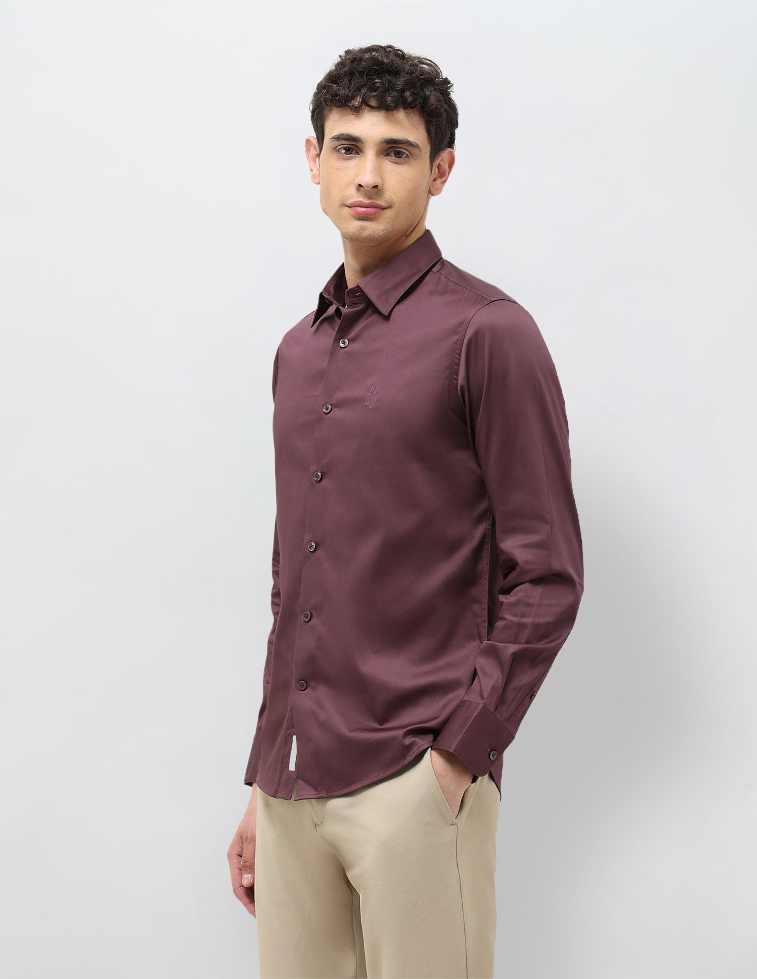 Satin Tailored Fit Shirt Wine - U.S. POLO ASSN. | Large