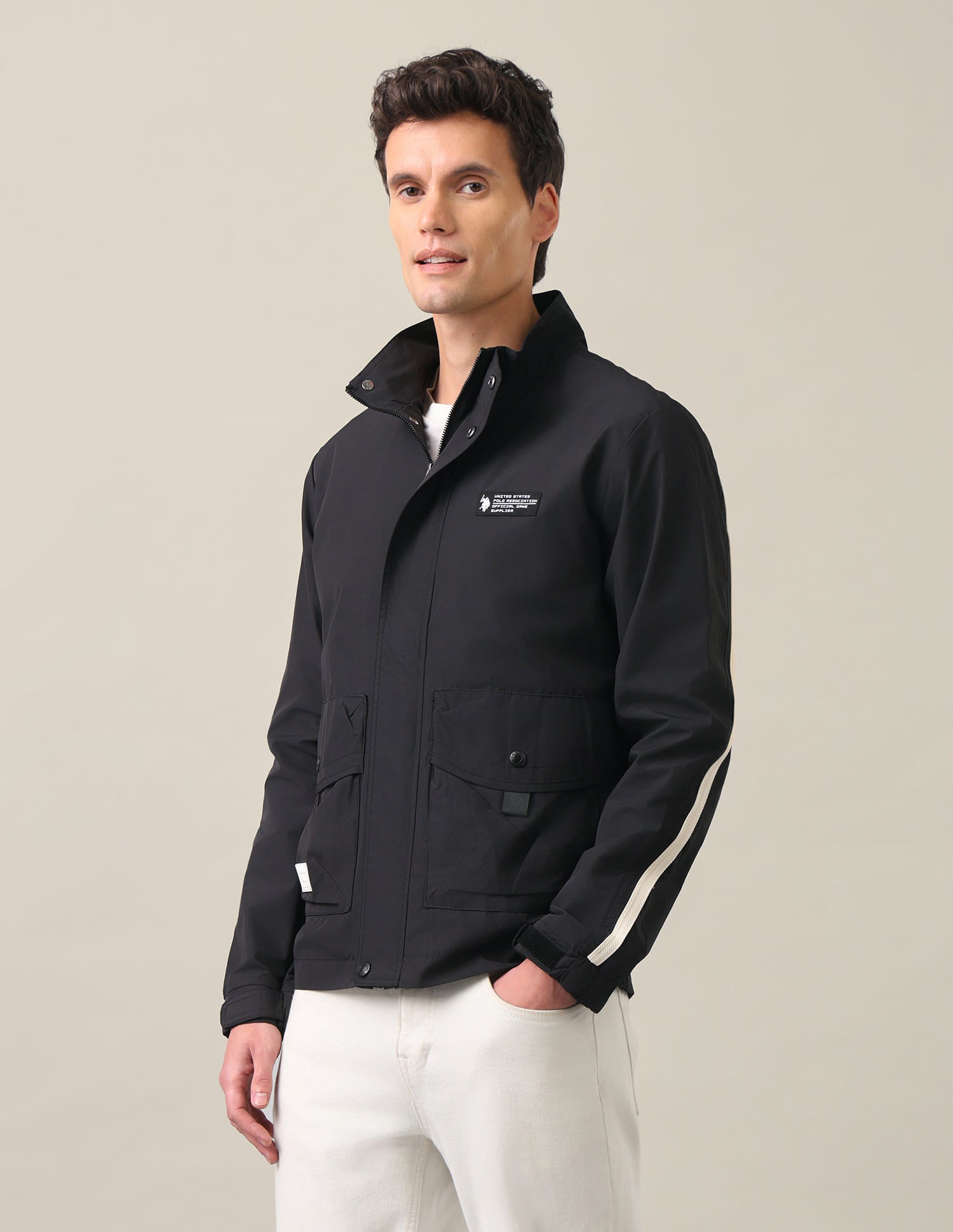 Regular Fit Solid Casual Jacket Black - U.S. Polo Assn. India | Large
