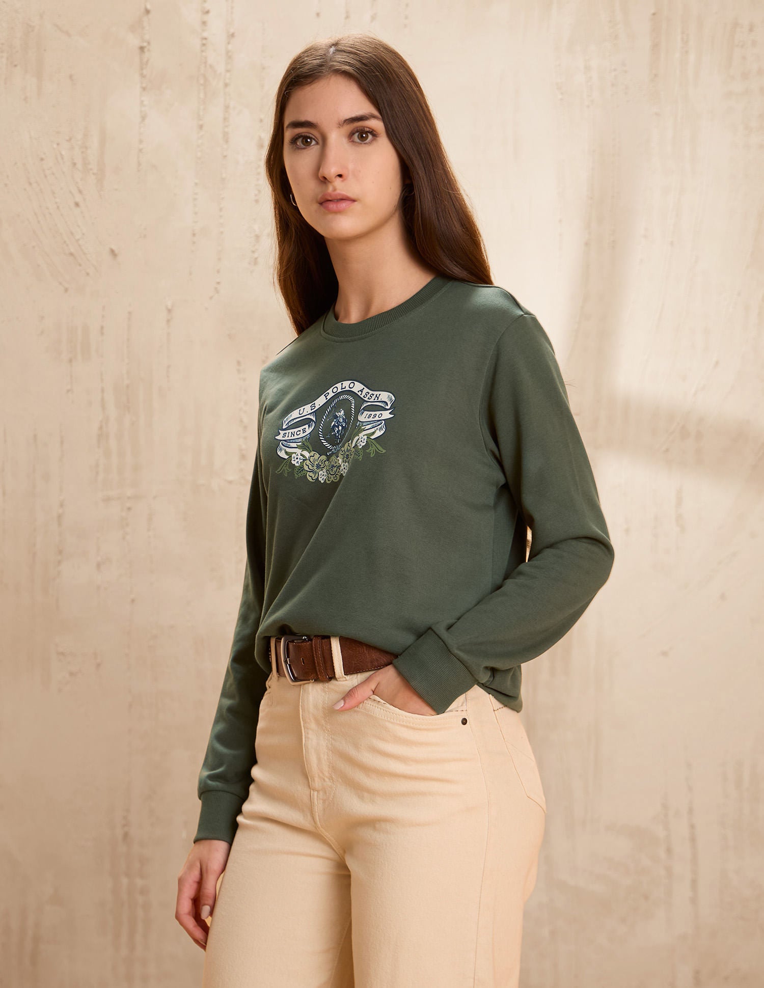 Brand Printed Regular Fit Sweatshirt Green - U.S. POLO ASSN. | Large