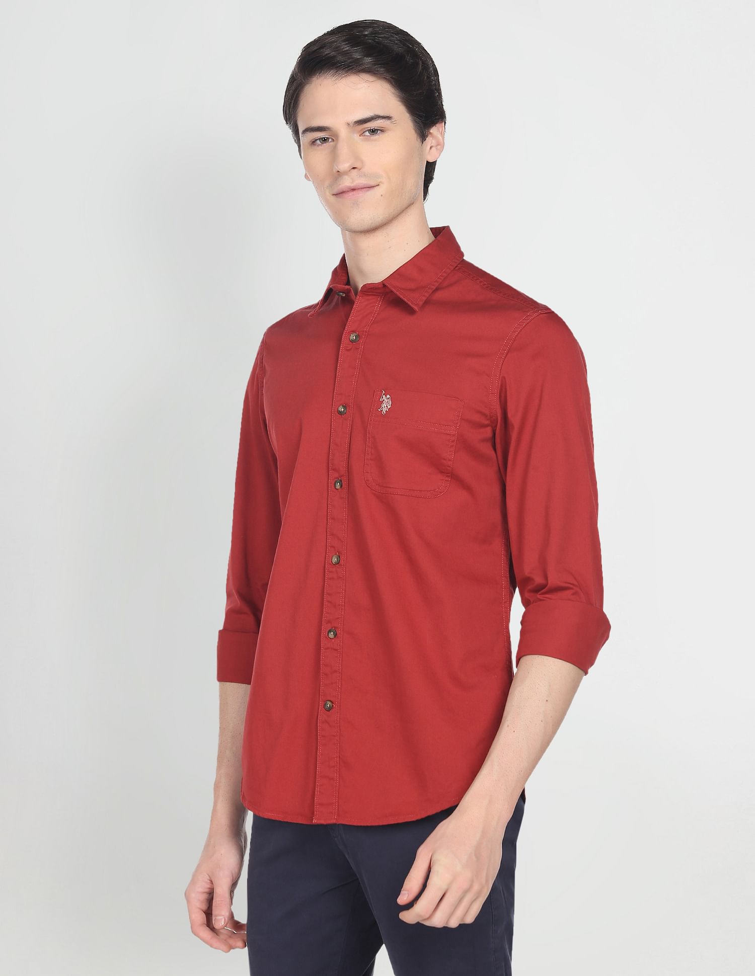 Spread Collar Solid Twill Casual Shirt – U.S. Polo Assn. India