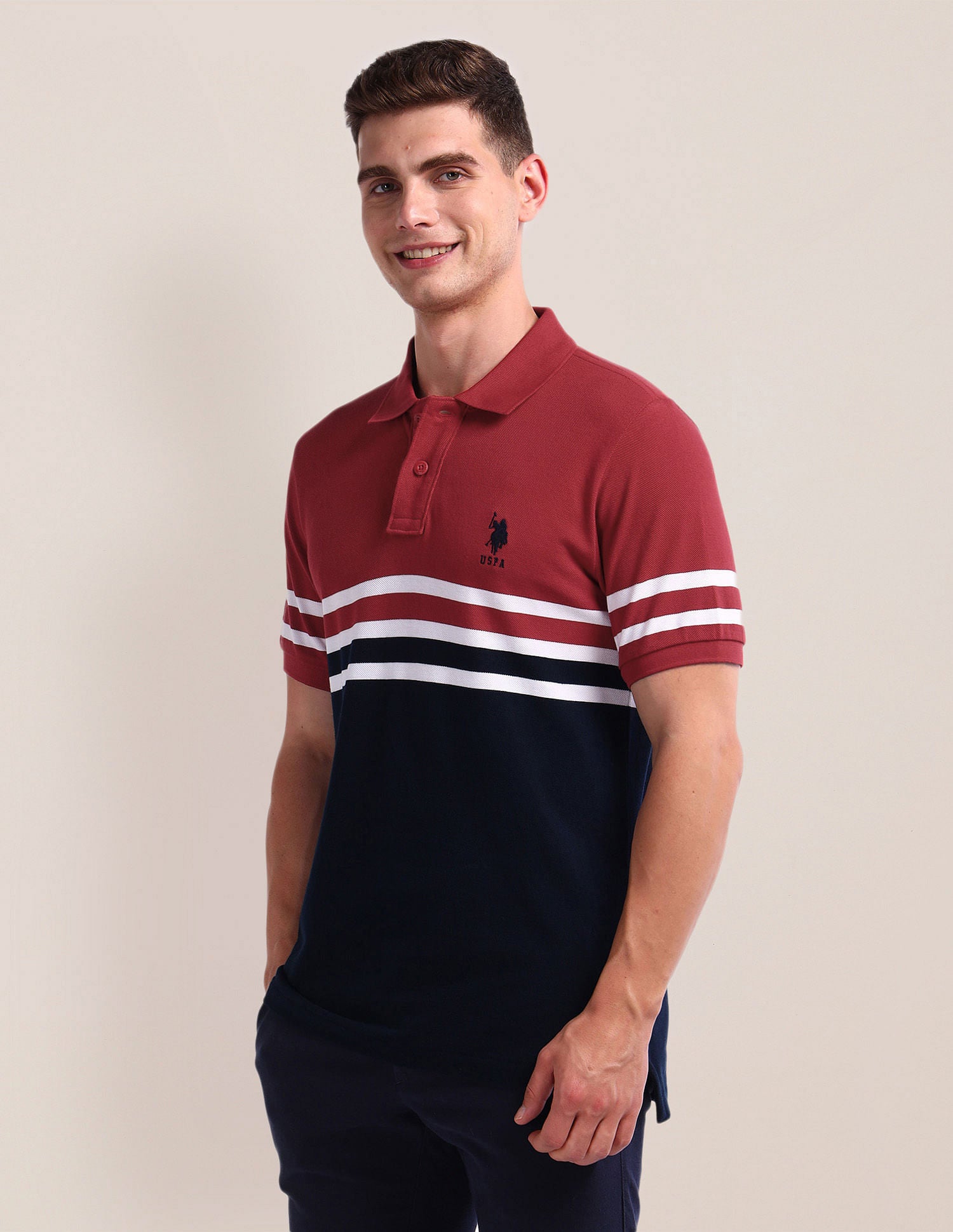 Colour Block Pique Polo Shirt Navy - U.S. Polo Assn. India | Large