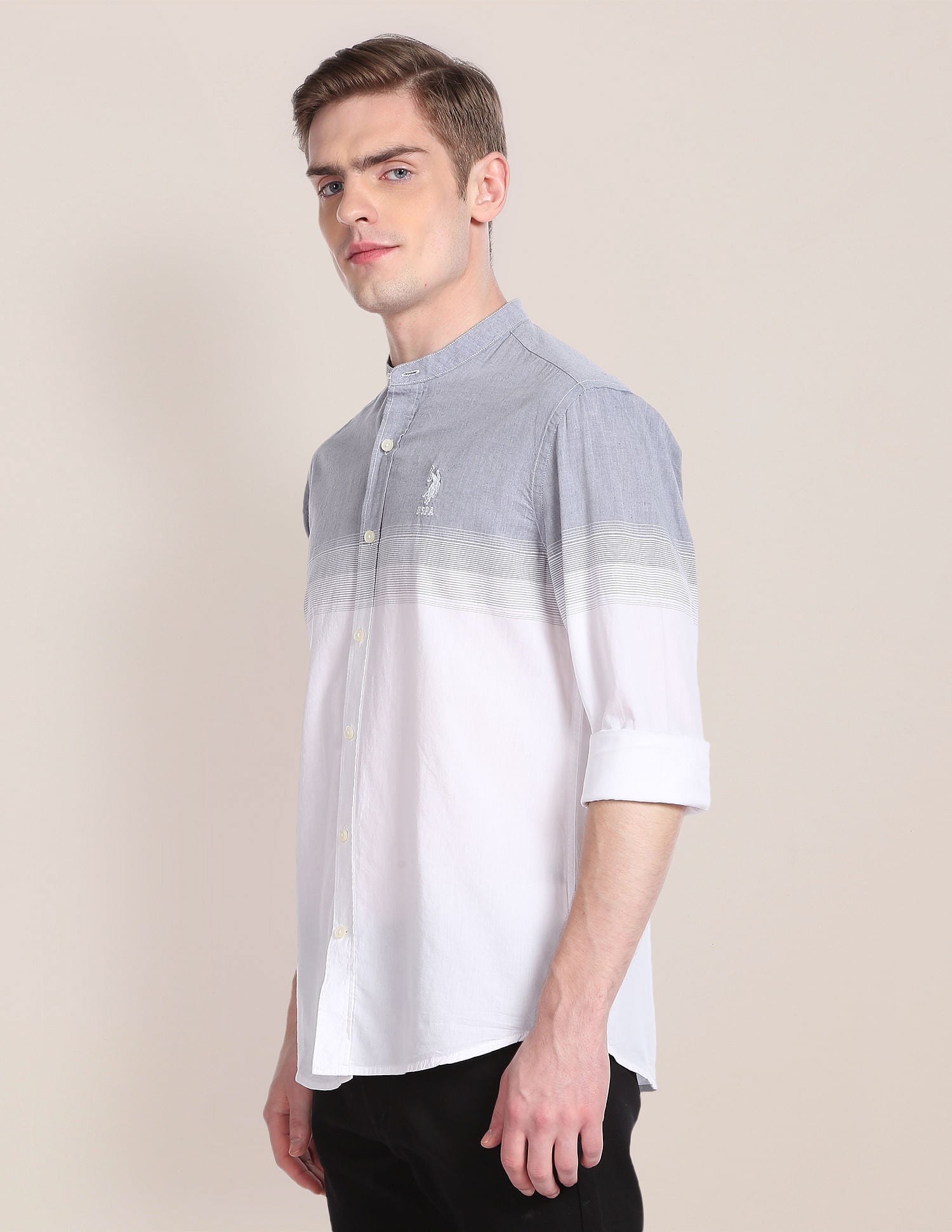 Signature Engineered Stripe Cotton Shirt White - U.S. Polo Assn. India | Large