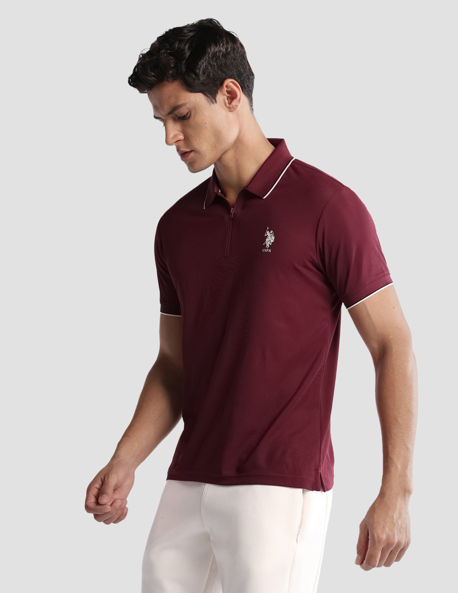 Solid Regular Fit Active Polo Shirt Maroon - U.S. Polo Assn. India | Large