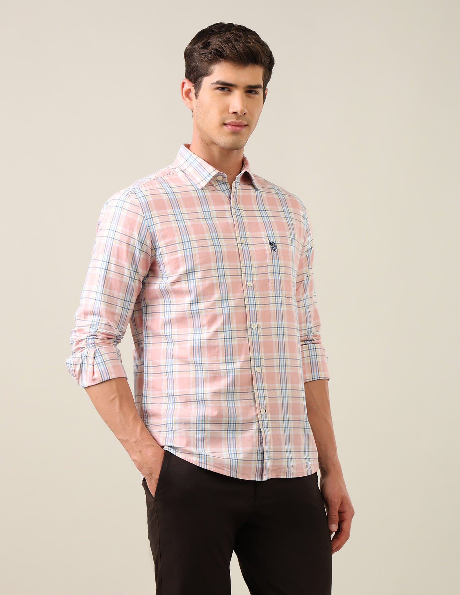 Twill Grid Tattersall Checked Shirt Orange - U.S. Polo Assn. India | Large
