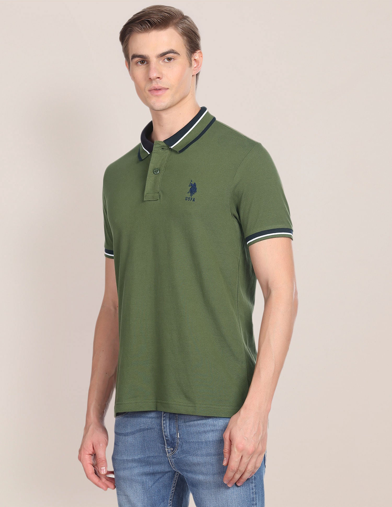 Striped Collar Slim Fit Polo Shirt