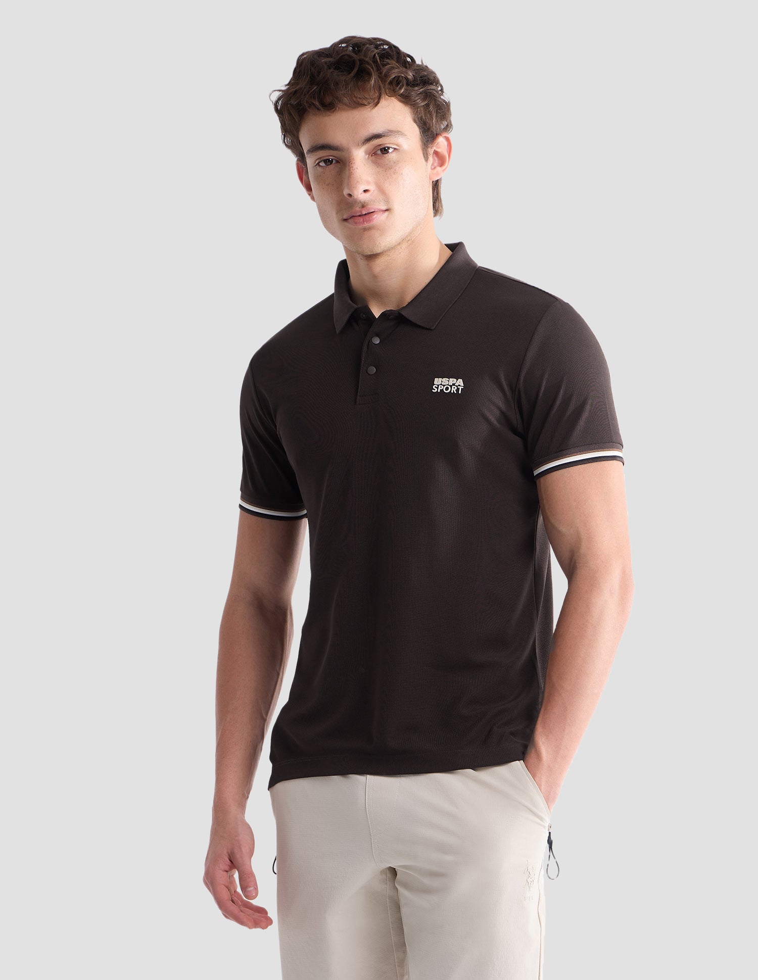 Solid Slim Fit Active Polo Shirt Dark Brown - U.S. Polo Assn. India | Large