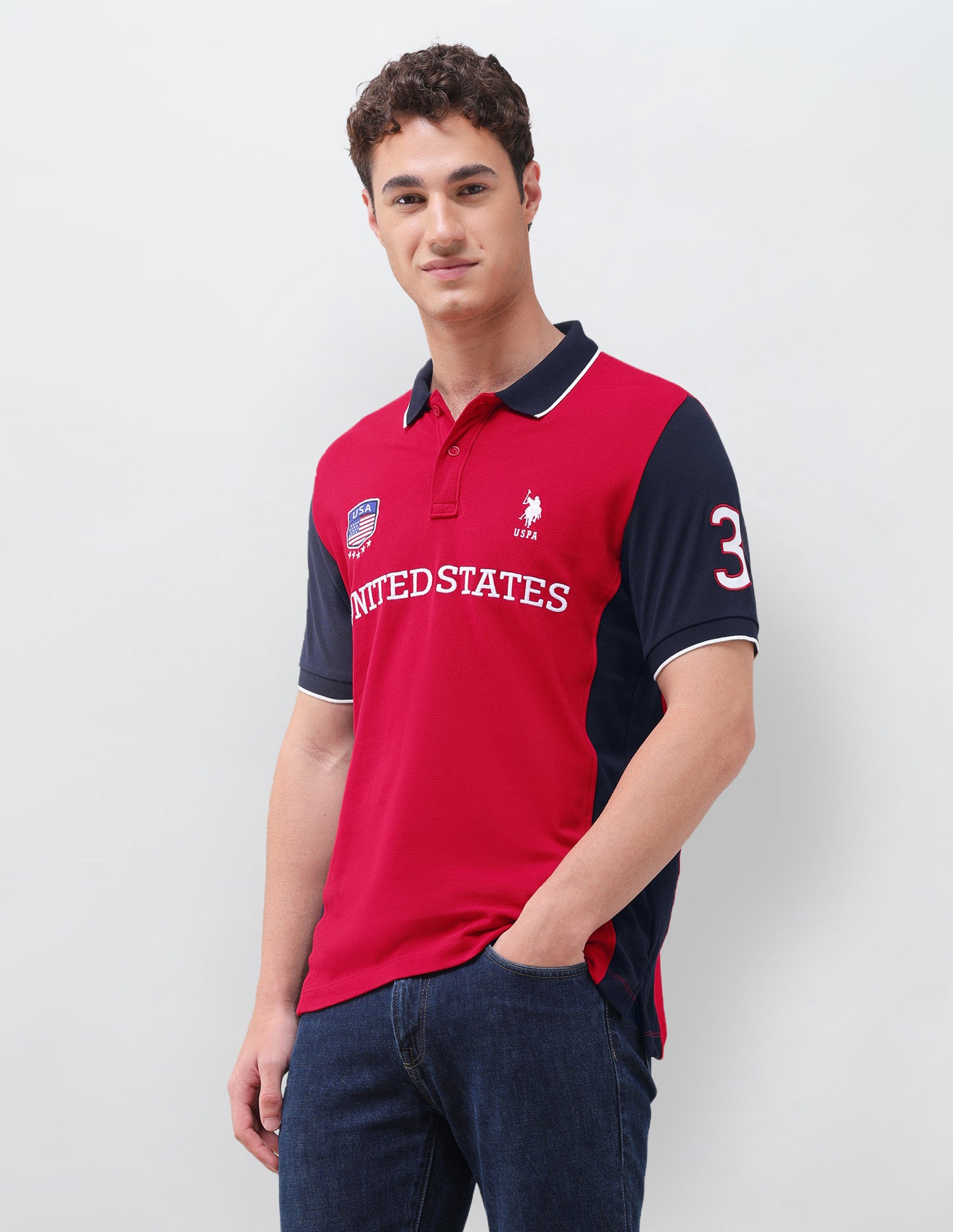 Colourblocked Slim Fit Polo Shirt Red - U.S. Polo Assn. India | Large