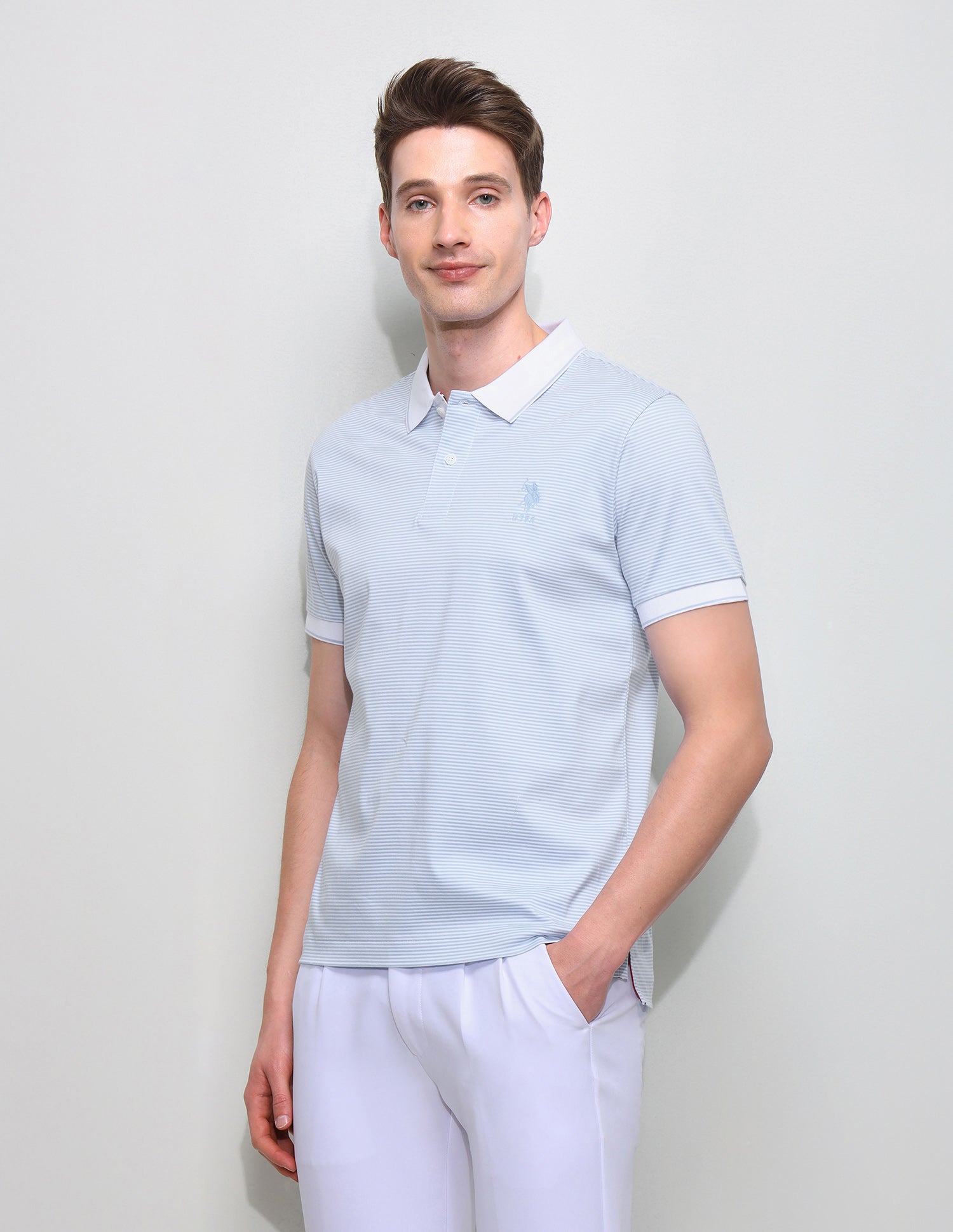 Horizontal Striped Slim Fit Polo Shirt Light Blue - U.S. Polo Assn. India | Large