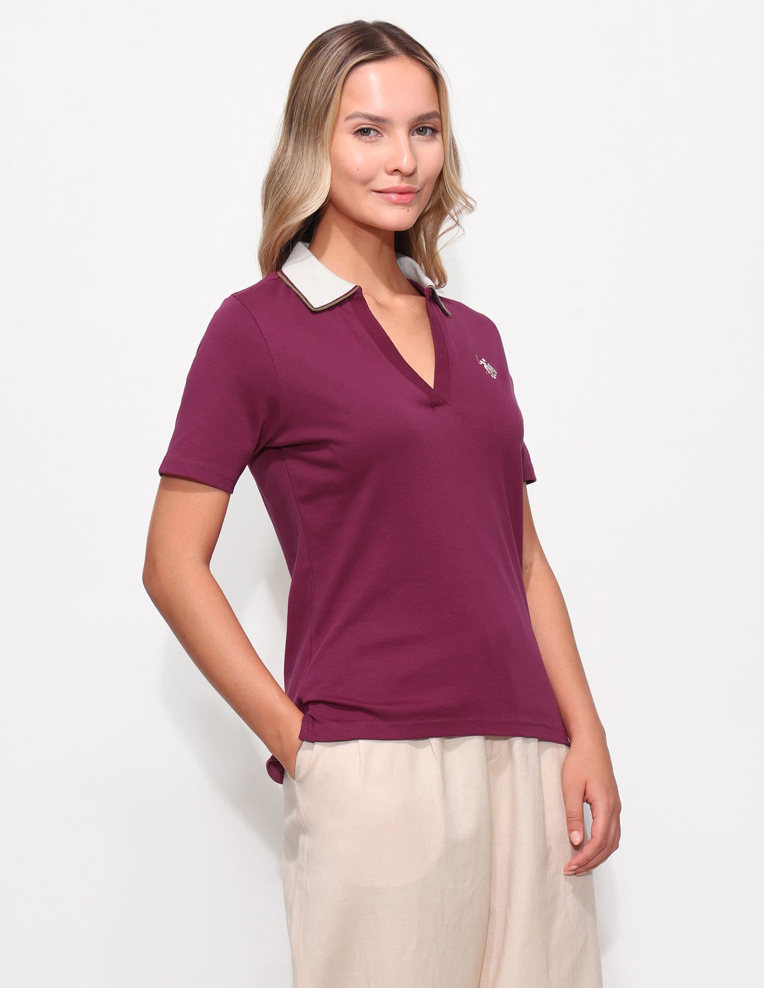 Regular Fit Contrast Collar Polo Shirt Purple - U.S. Polo Assn. India | Large