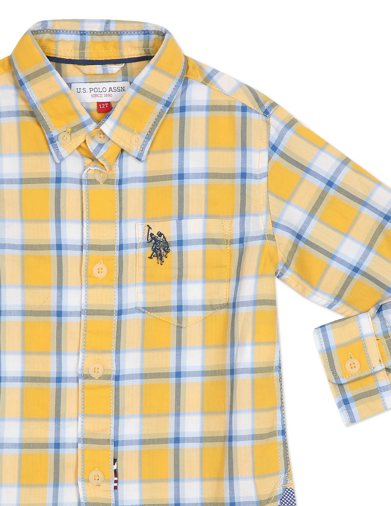 Boys Yellow Button Down Collar Check Shirt Yellow - U.S. POLO ASSN. | Large