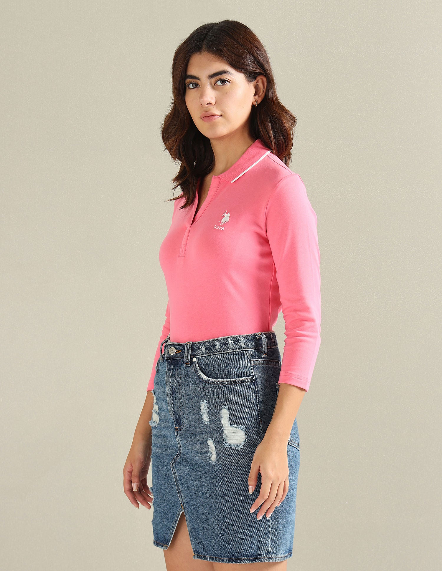 Tipped Collar Solid Polo Shirt Pink - U.S. POLO ASSN. | Large