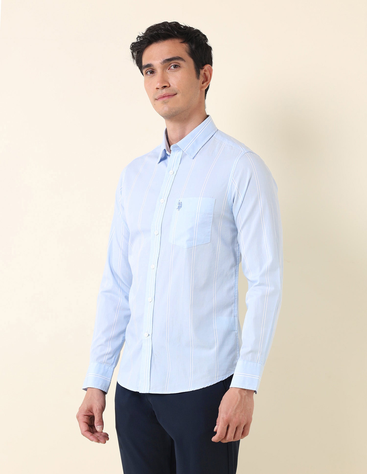 Vertical Striped Tailored Fit Shirt Light Blue - U.S. POLO ASSN. | Large