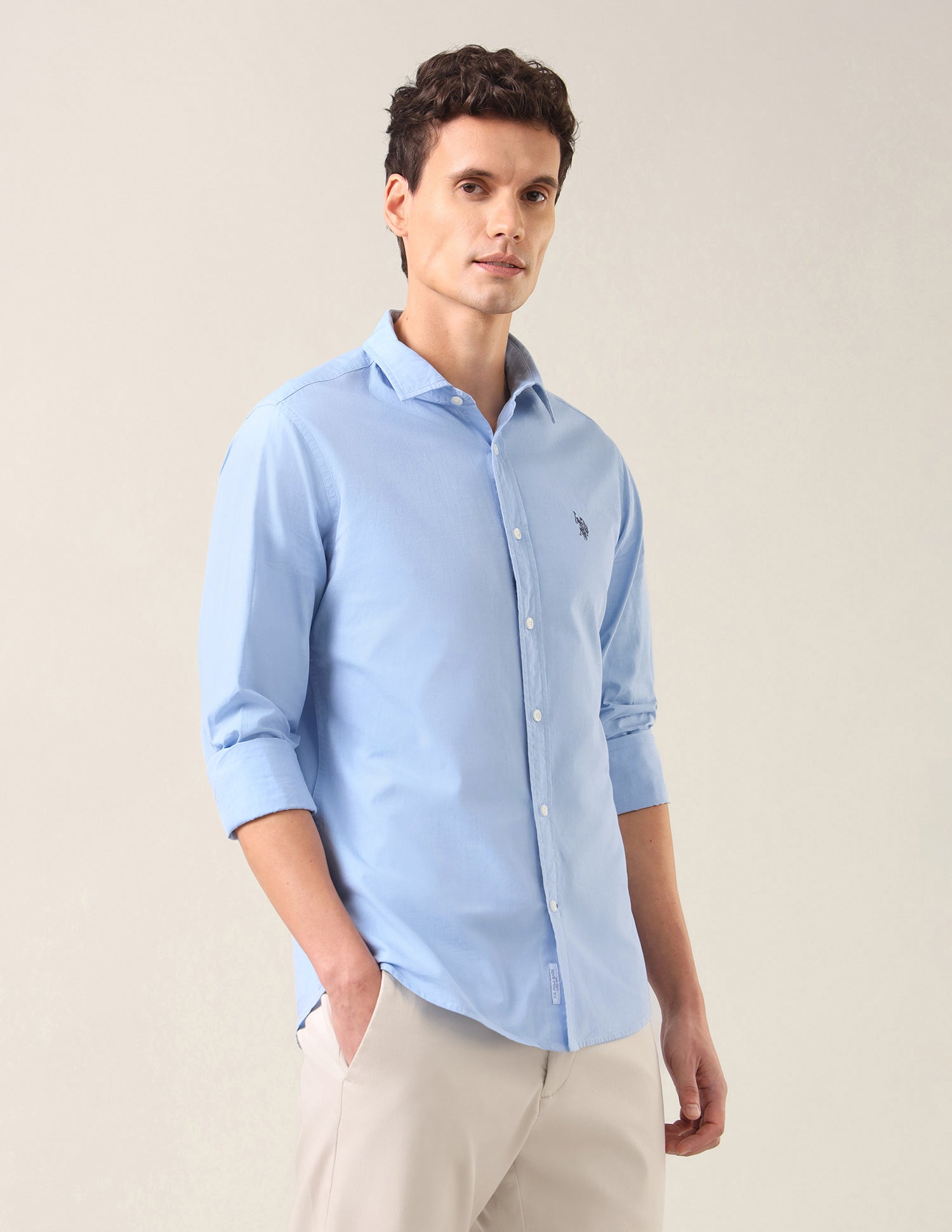 Solid Tailored Fit Shirt Light Blue - U.S. Polo Assn. India | Large
