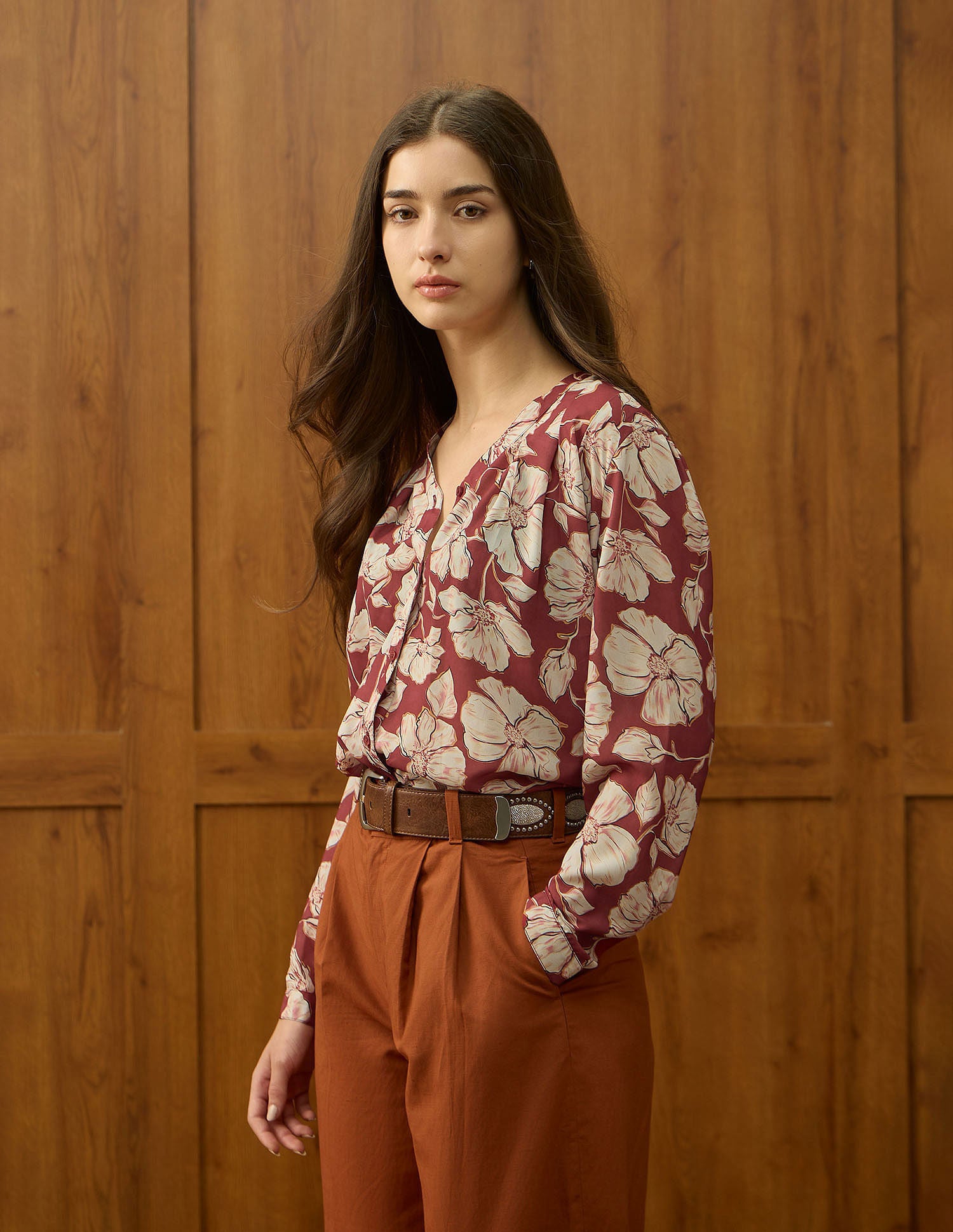 Relaxed Fit Floral Printed Top Brown - U.S. POLO ASSN. | Large