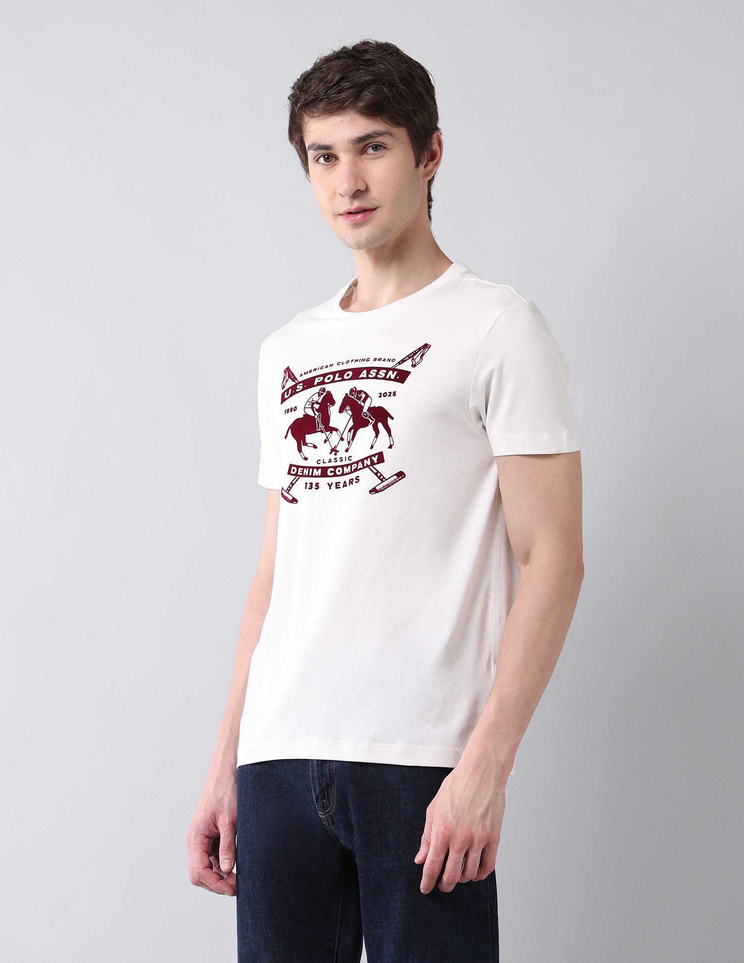 Brand Printed Pure Cotton Americana T-Shirt Ivory - U.S. Polo Assn. India | Large