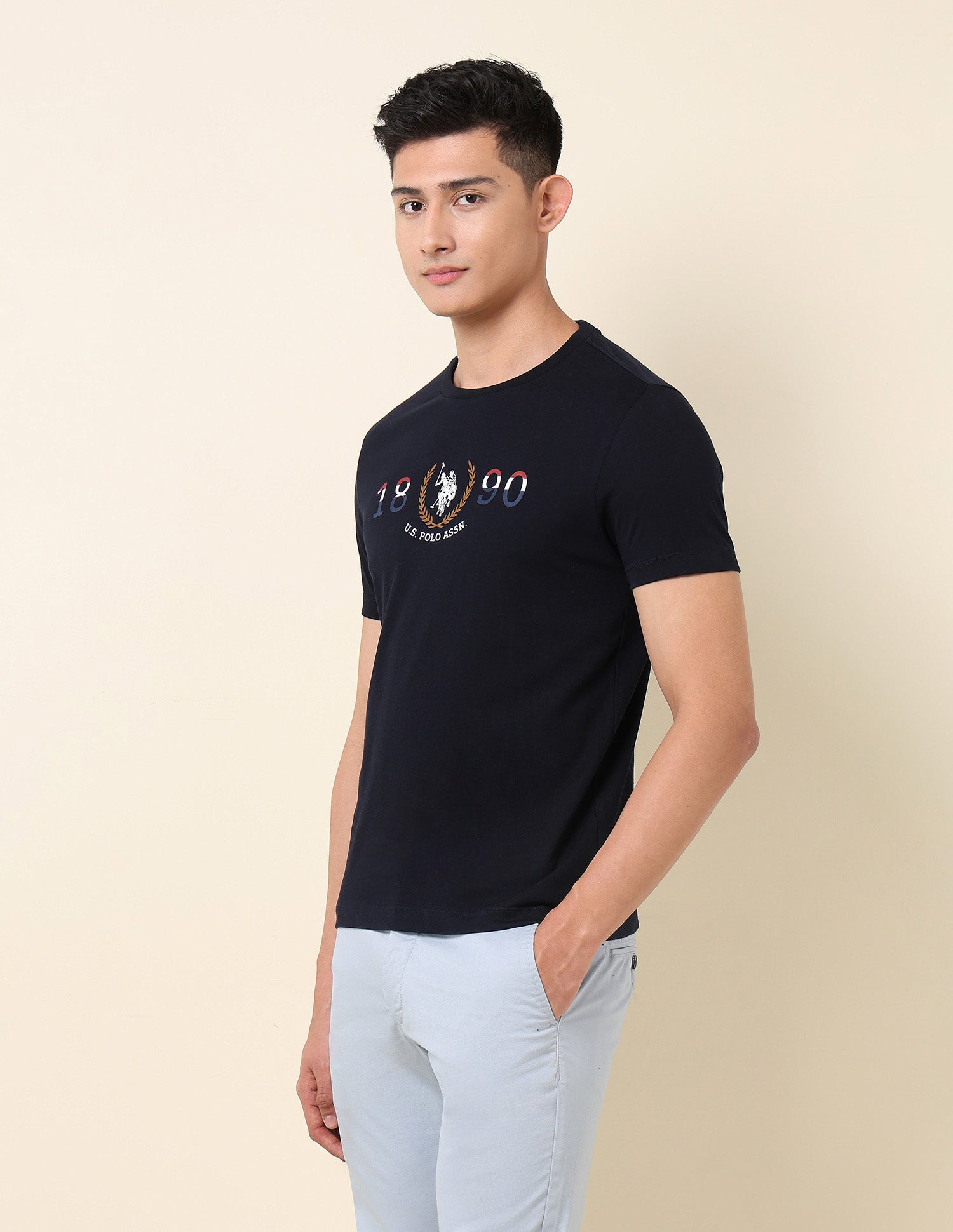 Brand Printed Pure Cotton T-Shirt Navy - U.S. Polo Assn. India | Large