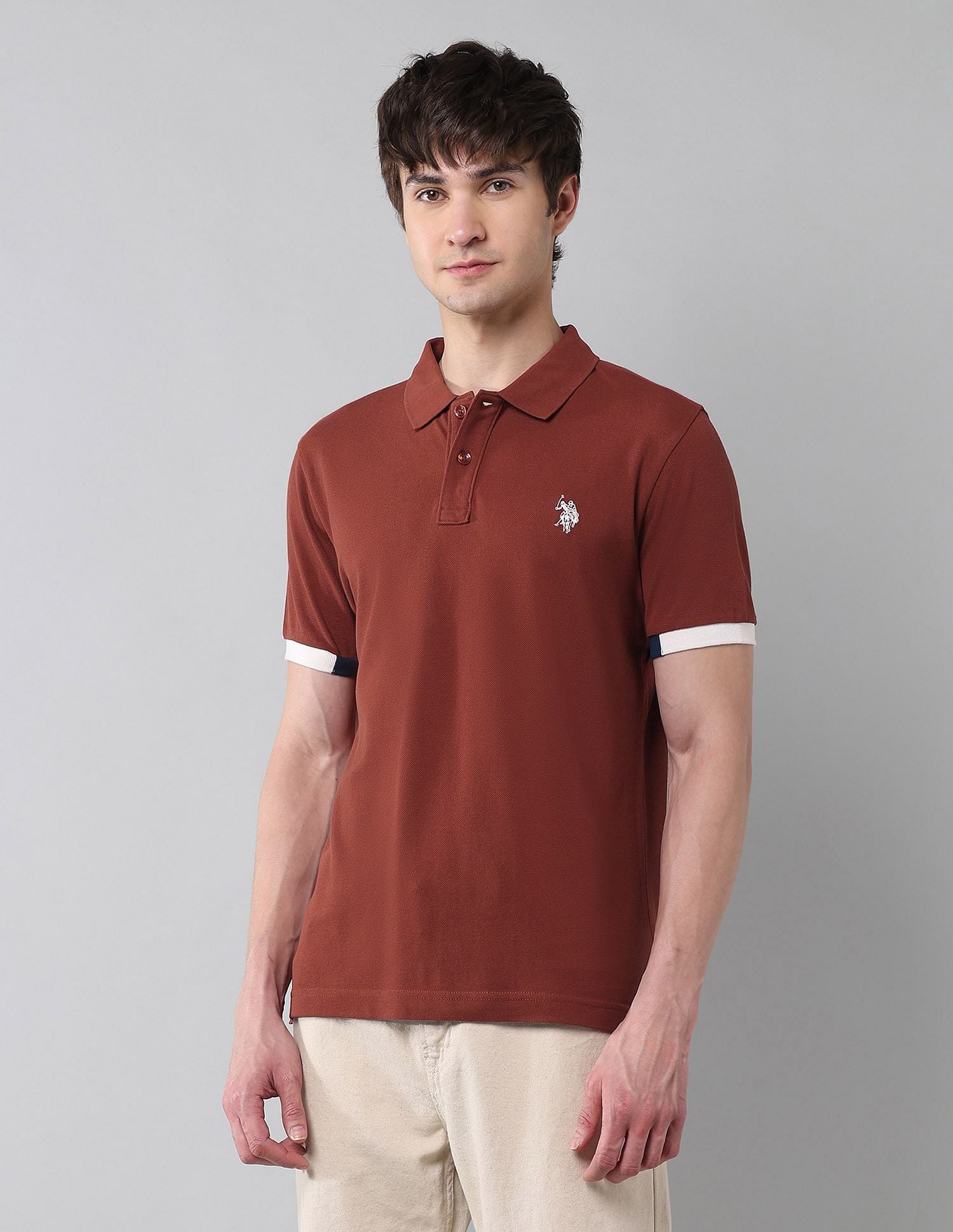 Pure Cotton Muscle Fit Polo Shirt Rust - U.S. Polo Assn. India | Large