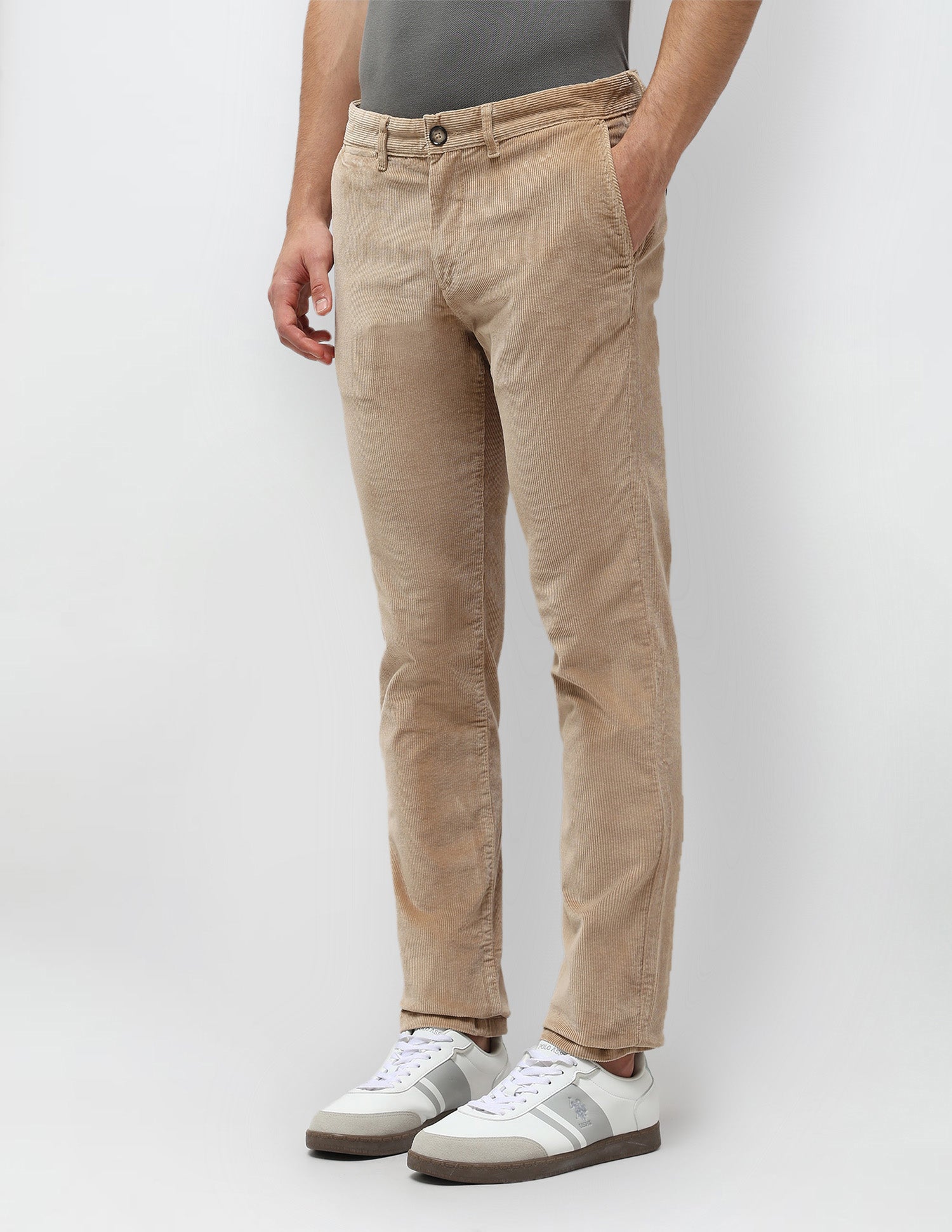 Denver Slim Fit Corduroy Trousers Light Khaki - U.S. POLO ASSN. | Large