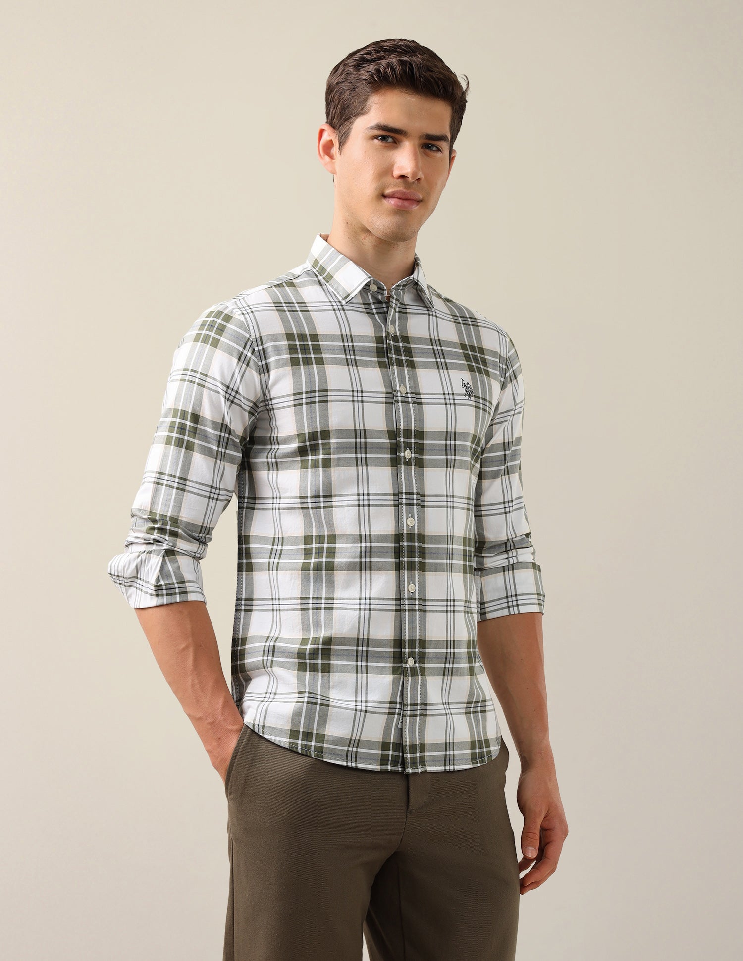 Plaid Checked Tailored Fit Shirt Olive - U.S. Polo Assn. India | Large