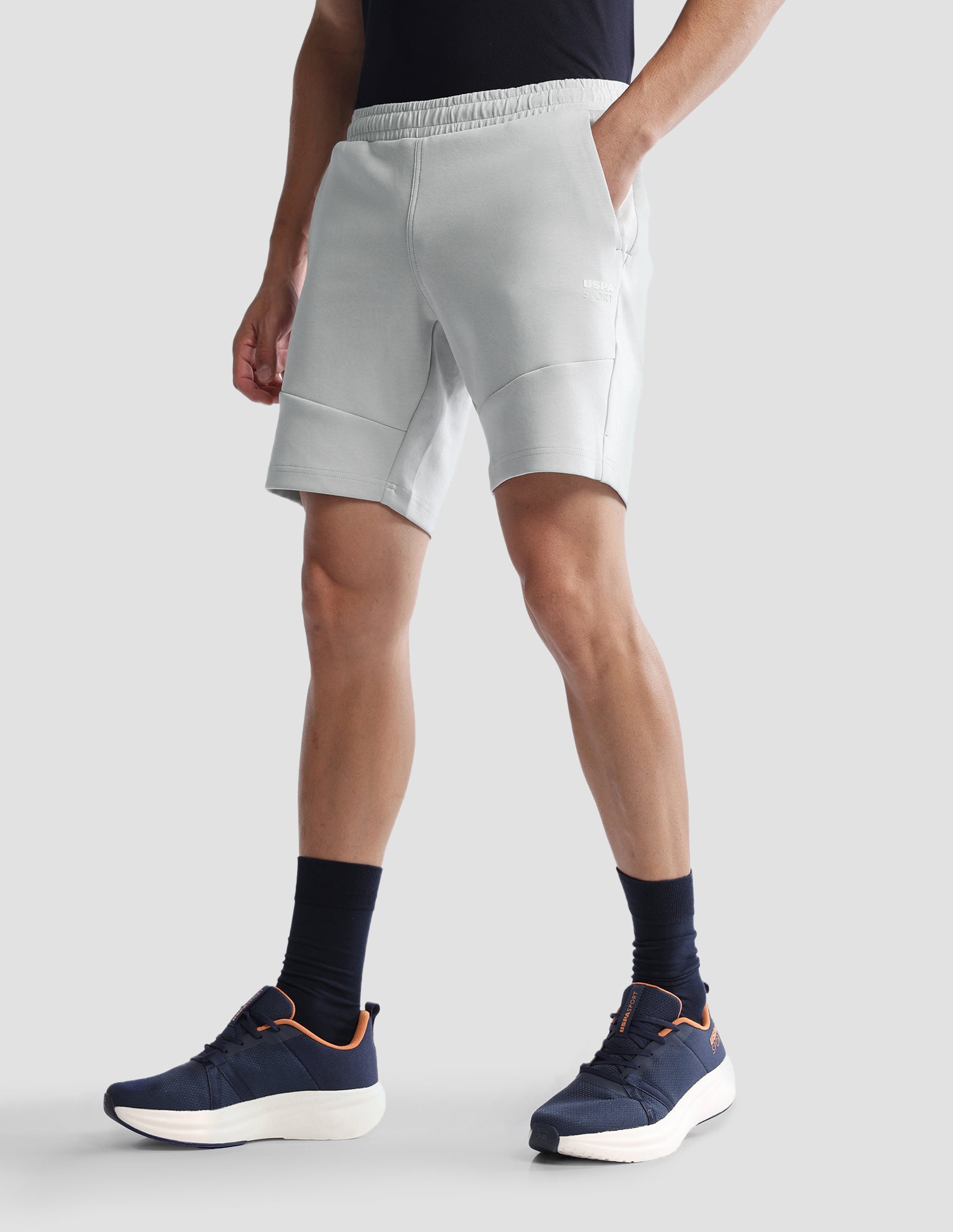 Solid Regular Fit Active Shorts Grey - U.S. Polo Assn. India | Large