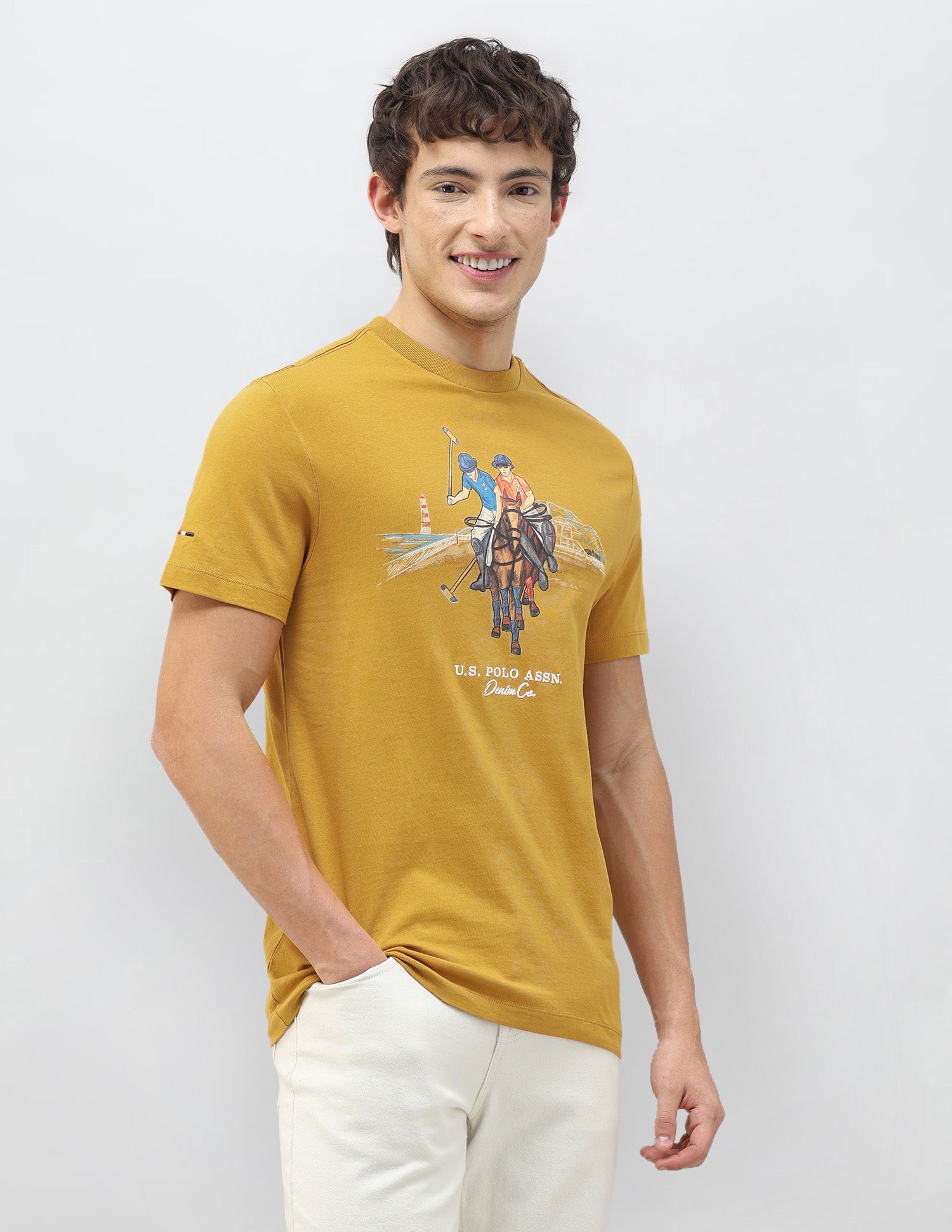 Motel On The Coast Graphic Brand Printed T-Shirt Mustard - U.S. Polo Assn. India | Large