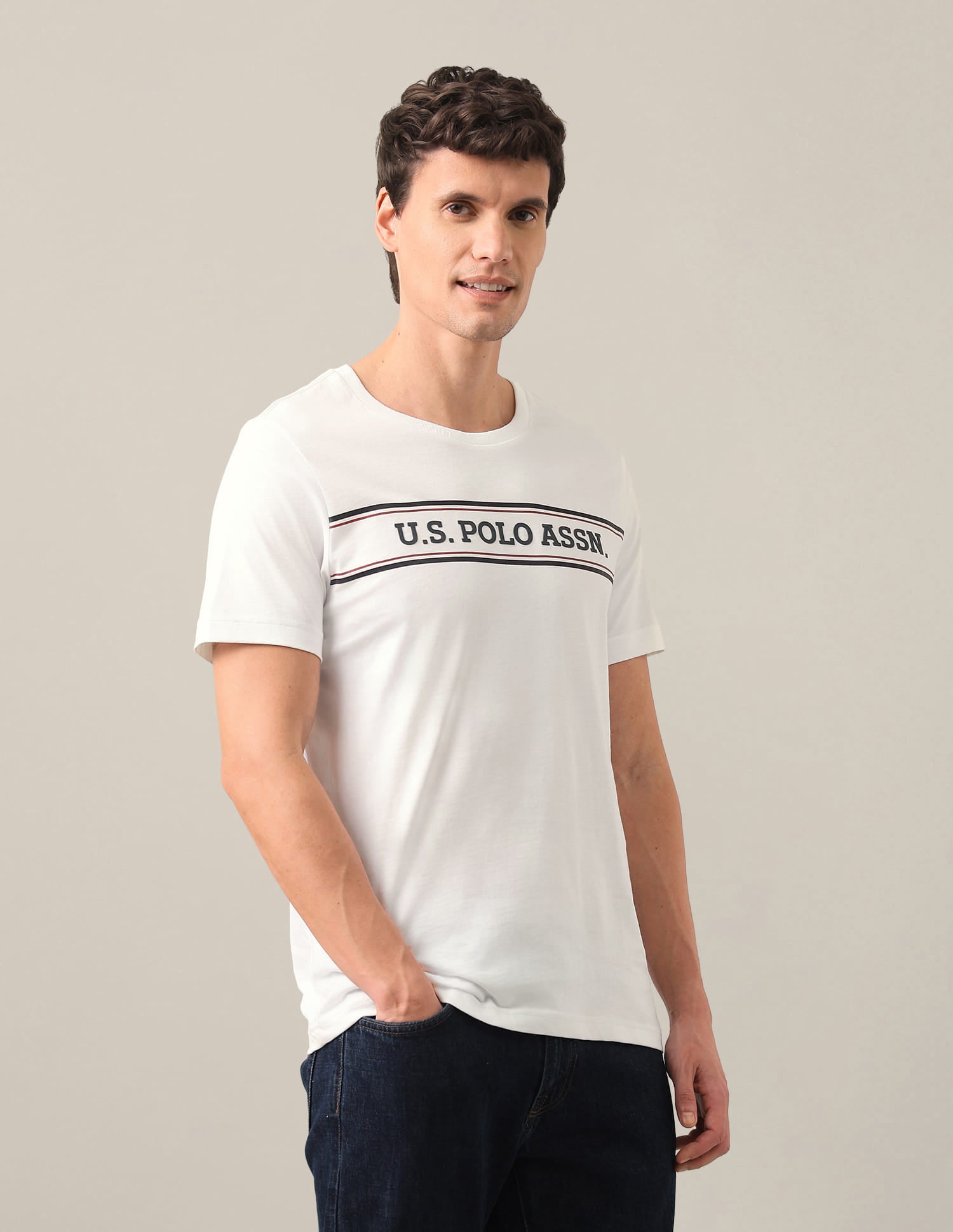 Brand Embossed Regular Fit T-Shirt White - U.S. Polo Assn. India | Large