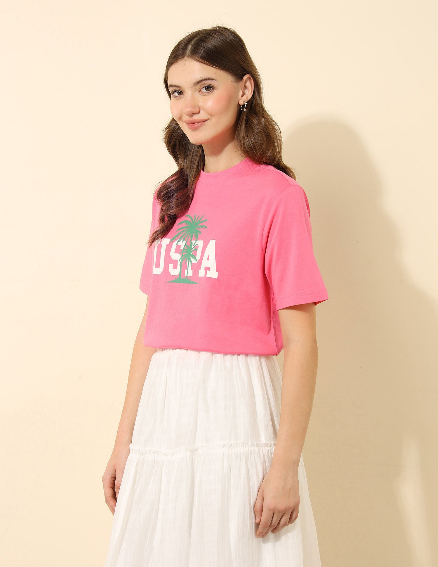 Boxy Fit Brand Printed T-Shirt Pink - U.S. POLO ASSN. | Large