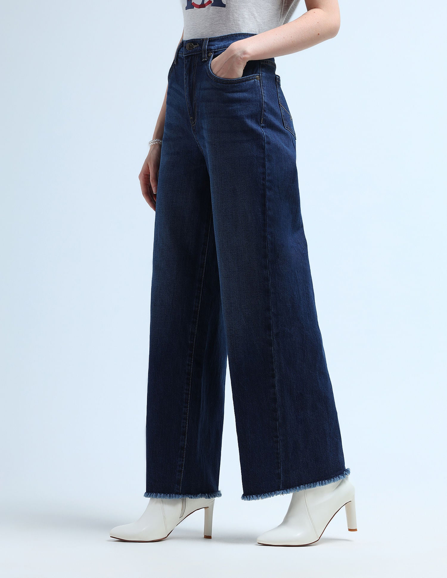 High Rise Wide Leg Jeans Dark Blue - U.S. POLO ASSN. | Large