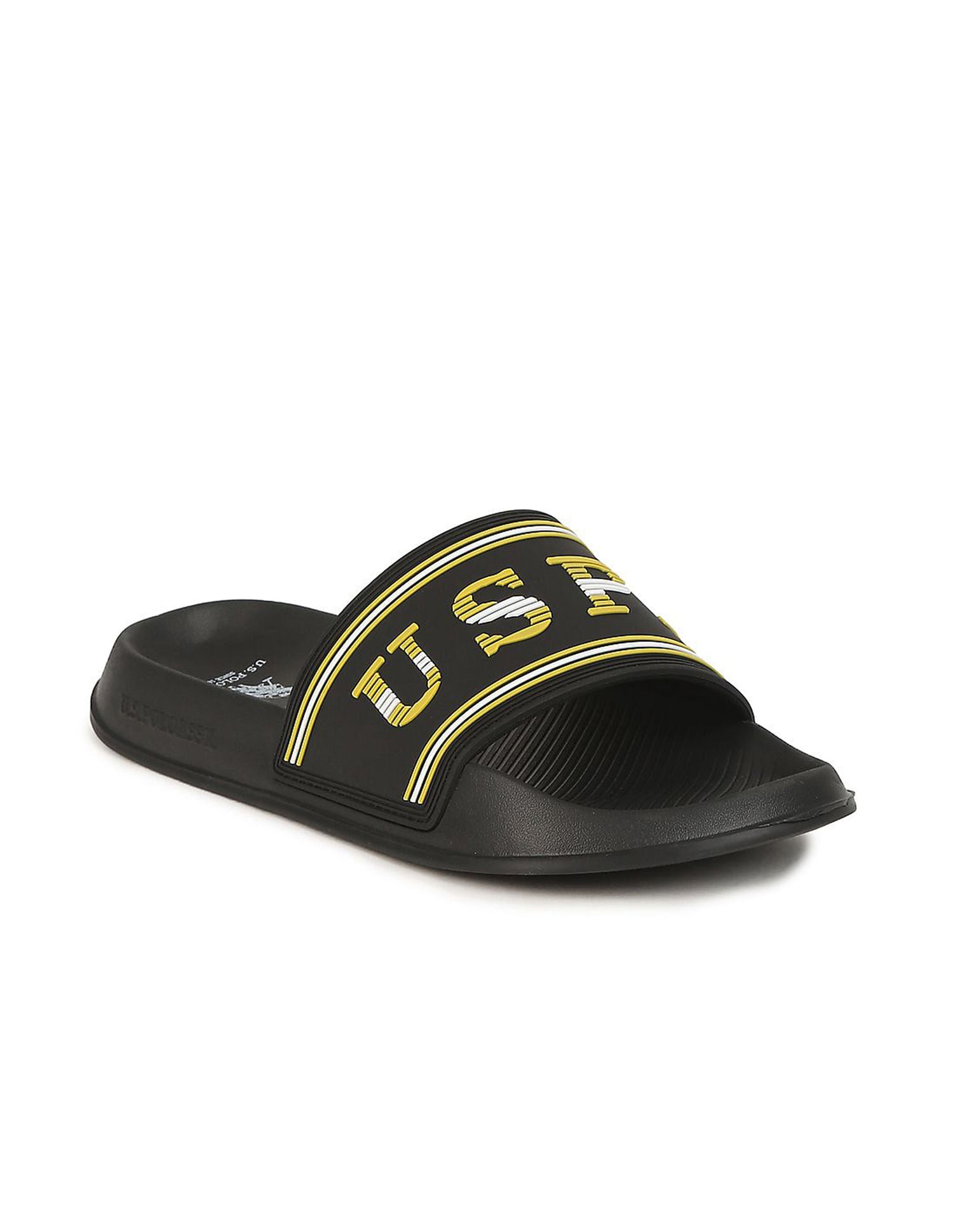 Men Embossed Logo Non-Skid Lightweight Nordin Slides Black - U.S. Polo Assn. India | Large