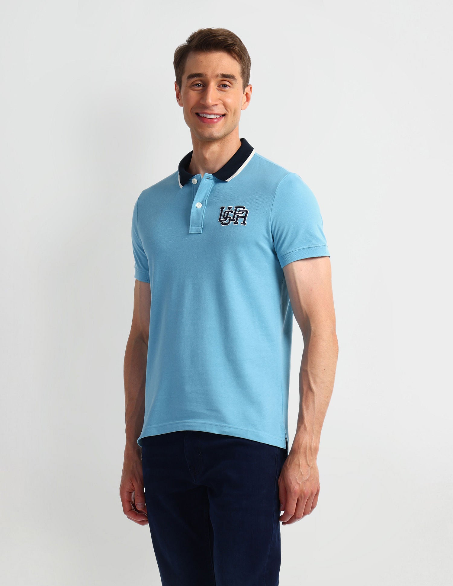 Muscle Fit Solid Polo Shirt Light-Blue - U.S. Polo Assn. India | Large