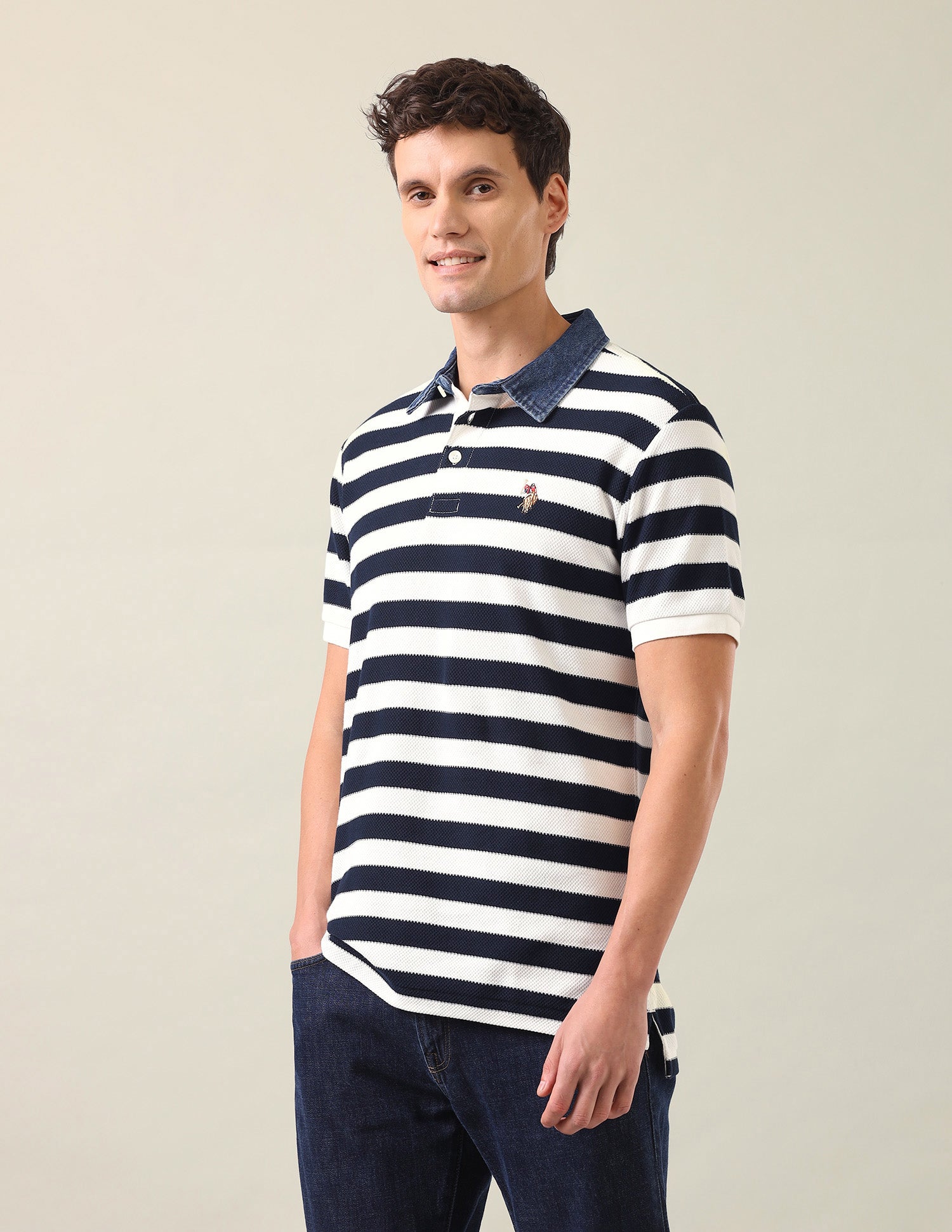 Horizontal Striped Slim Fit Polo Shirt Navy - U.S. Polo Assn. India | Large