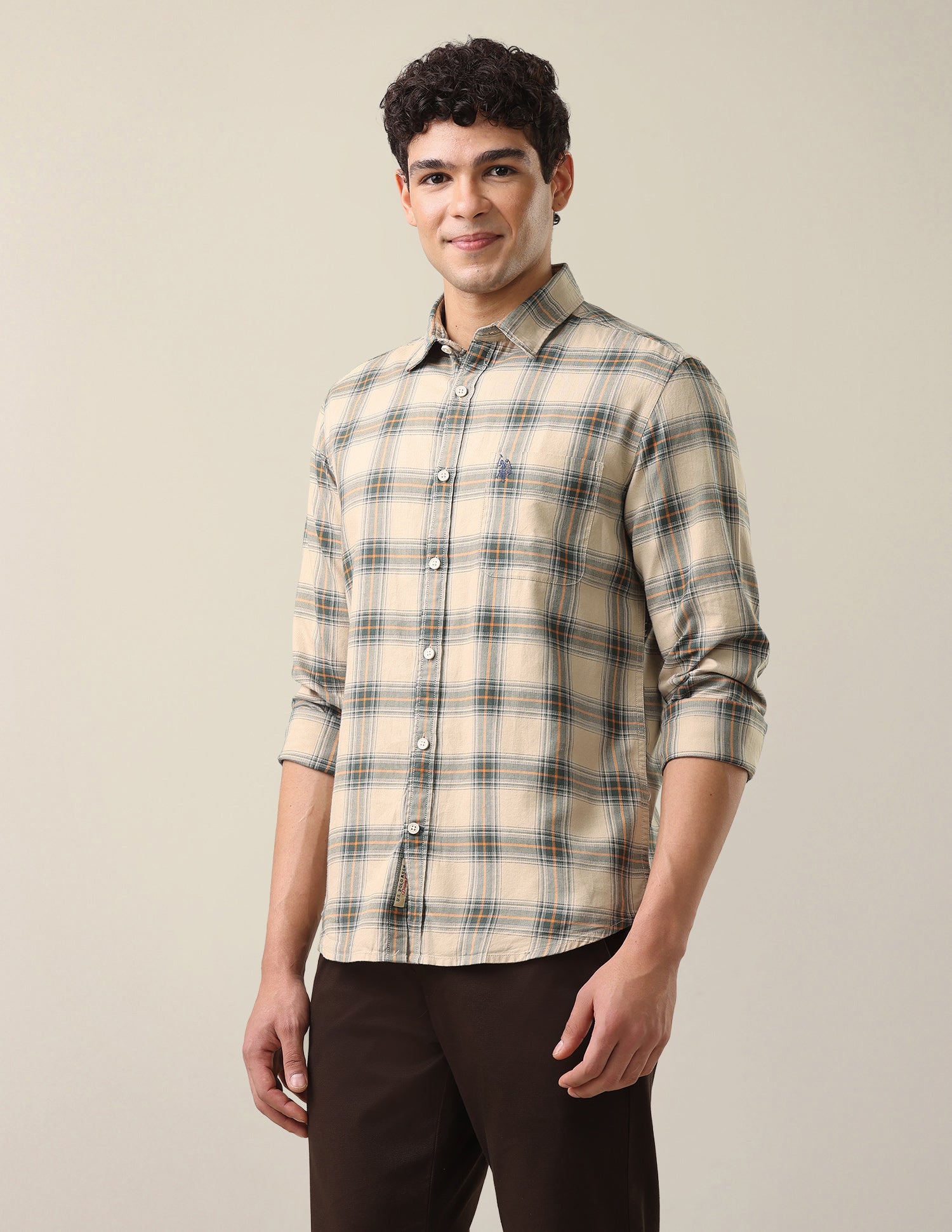 Plaid Checked Twill Shirt Beige - U.S. Polo Assn. India | Large