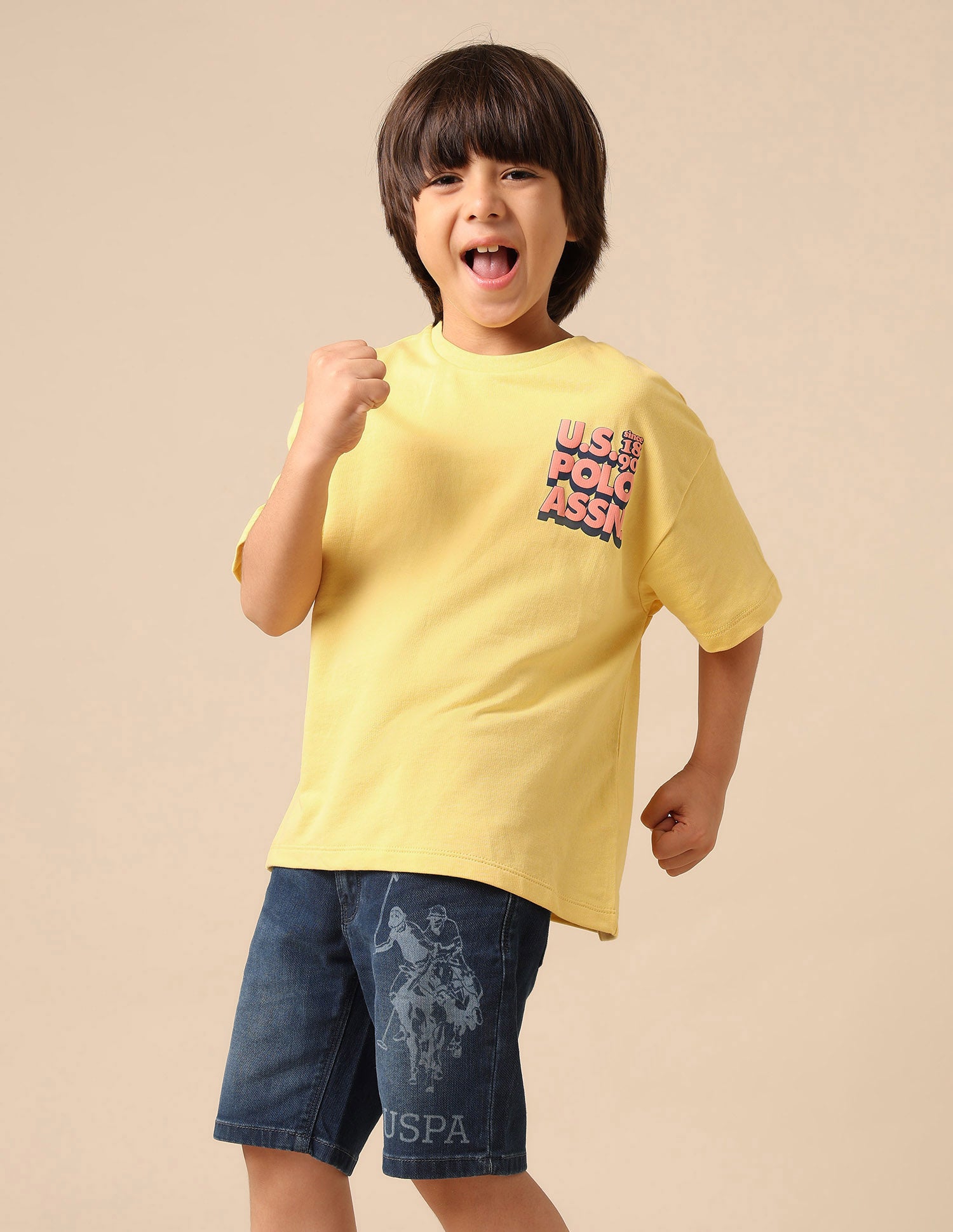 Boys Brand Printed Boxy Fit T Shirt Yellow - U.S. POLO ASSN. | Large