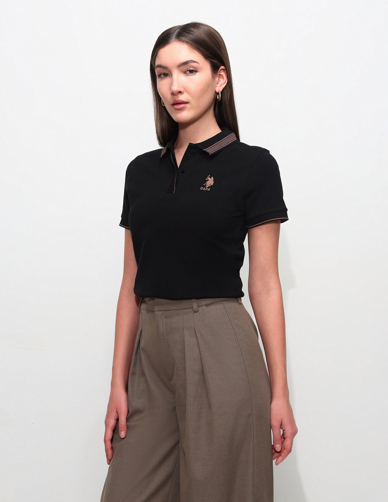 Regular Fit Solid Polo Shirt Black - U.S. Polo Assn. India | Large