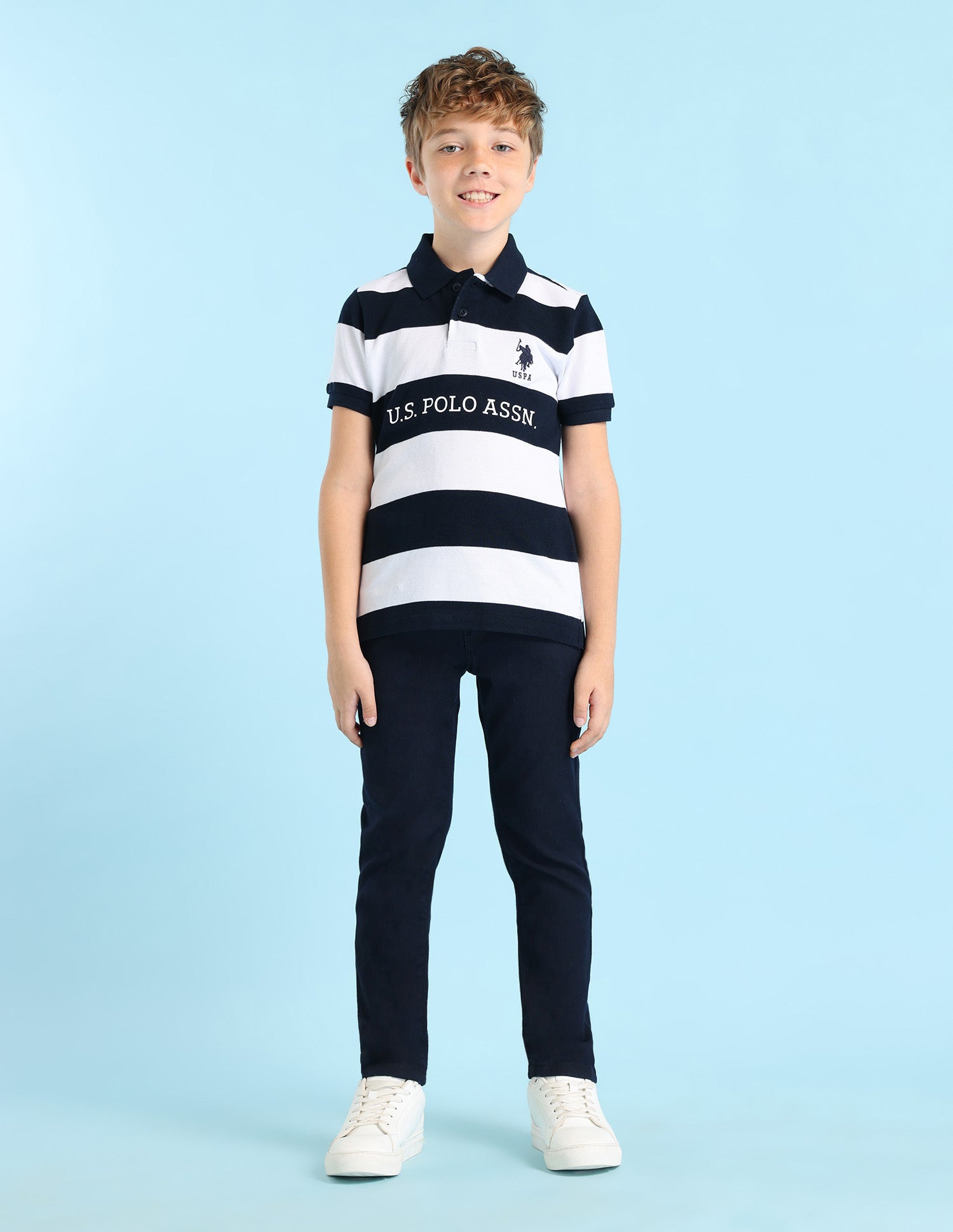 Boys Horizontal Striped Regular Fit Polo Shirt Navy - U.S. POLO ASSN. | Large