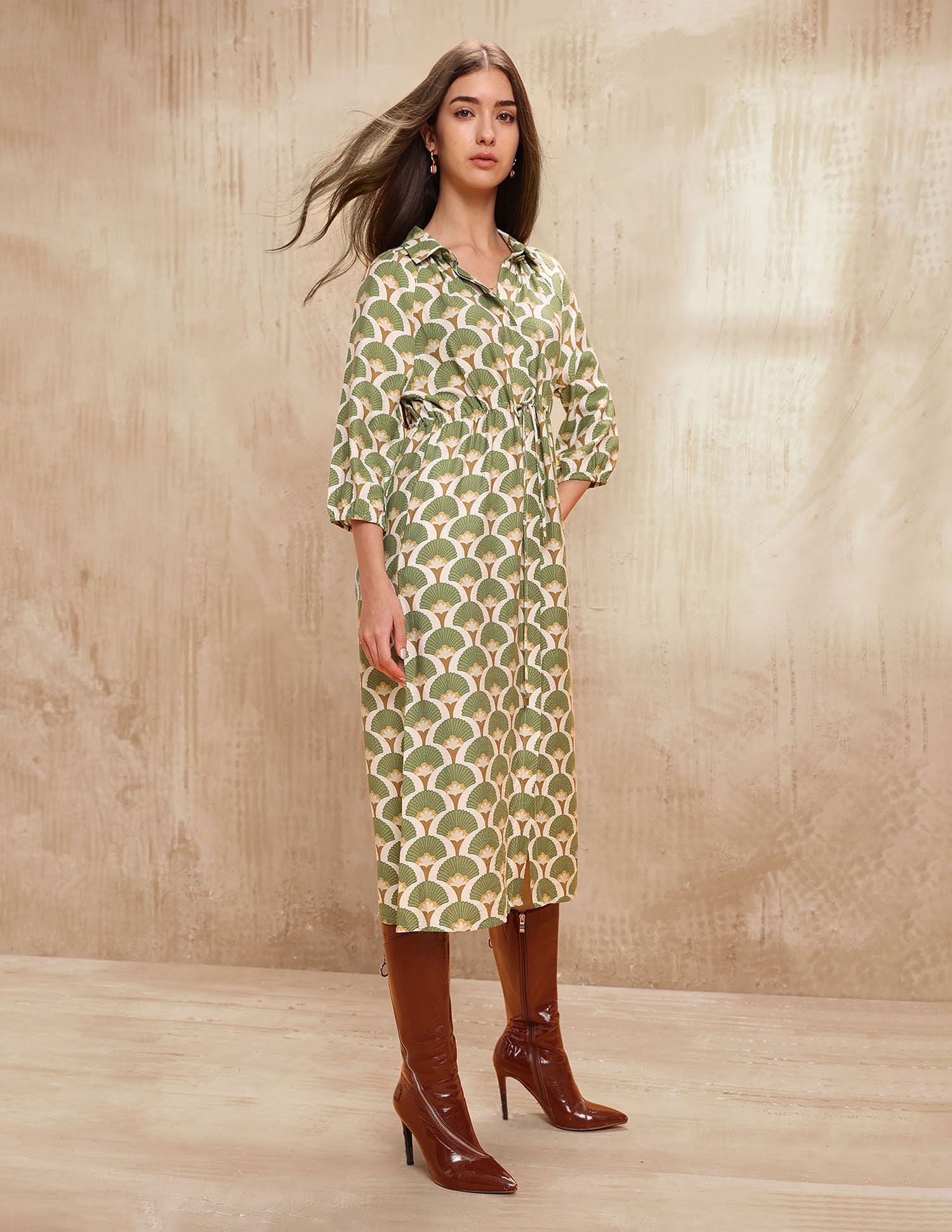 Abstract Printed Shirt Dress Green - U.S. POLO ASSN. | Large