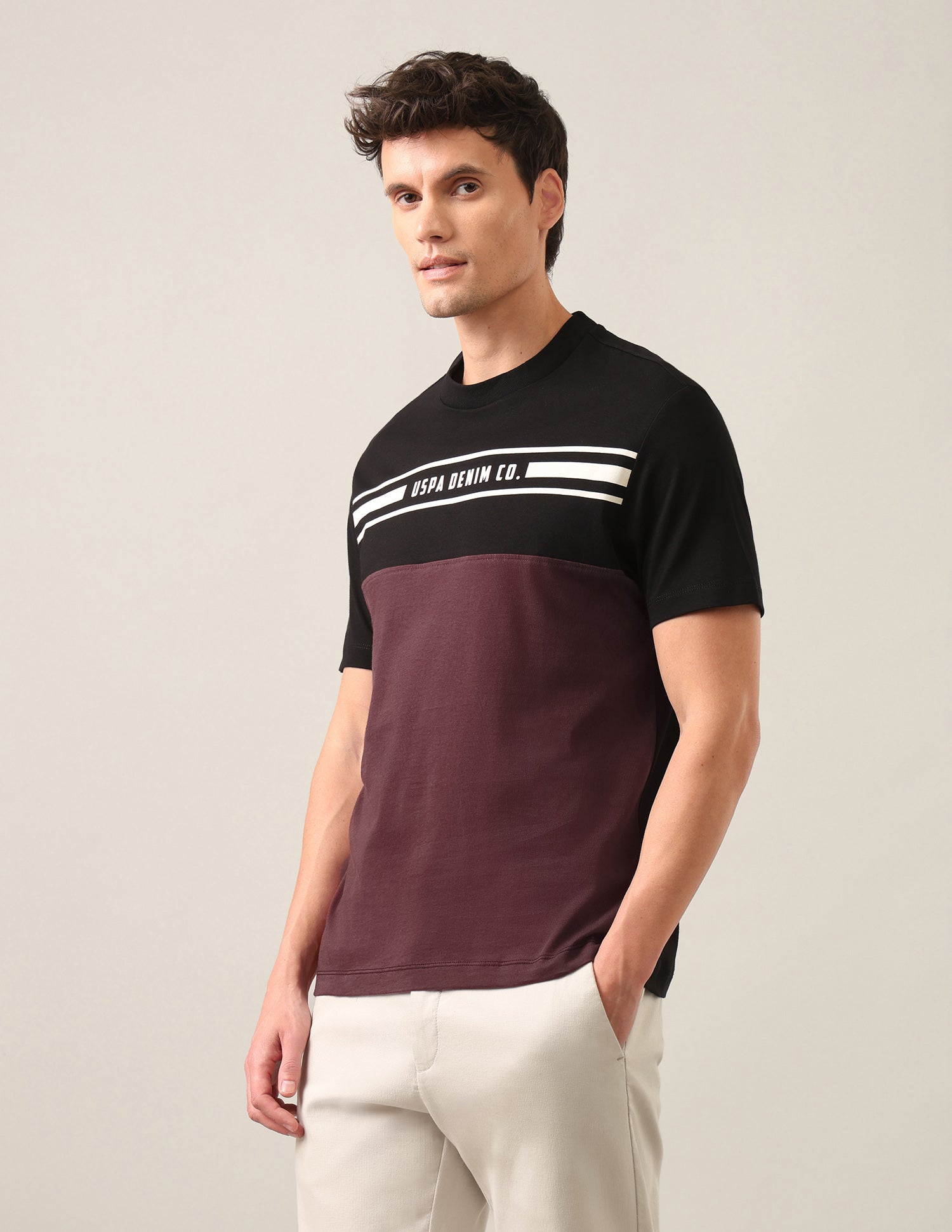 Colourblocked Regular Fit T-Shirt Black - U.S. Polo Assn. India | Large