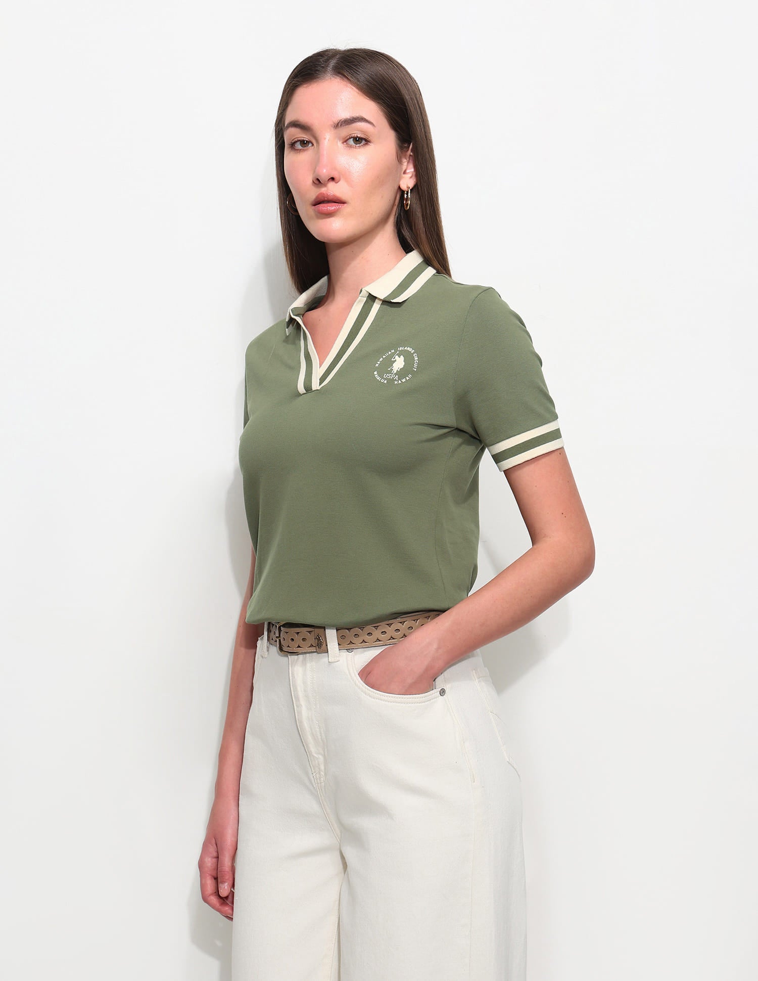 Regular Fit Solid Polo Shirt Green - U.S. Polo Assn. India | Large