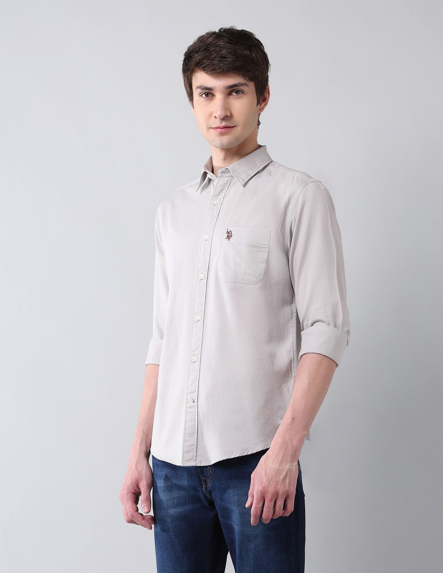 Pure Cotton Twill Shirt Khaki - U.S. Polo Assn. India | Large