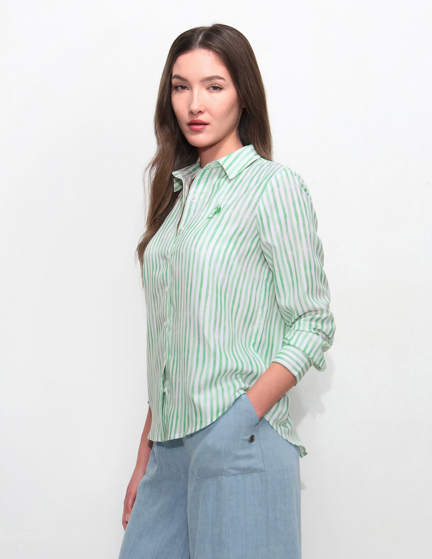 Regular Fit Vertical Striped Shirt Light Green - U.S. Polo Assn. India | Large