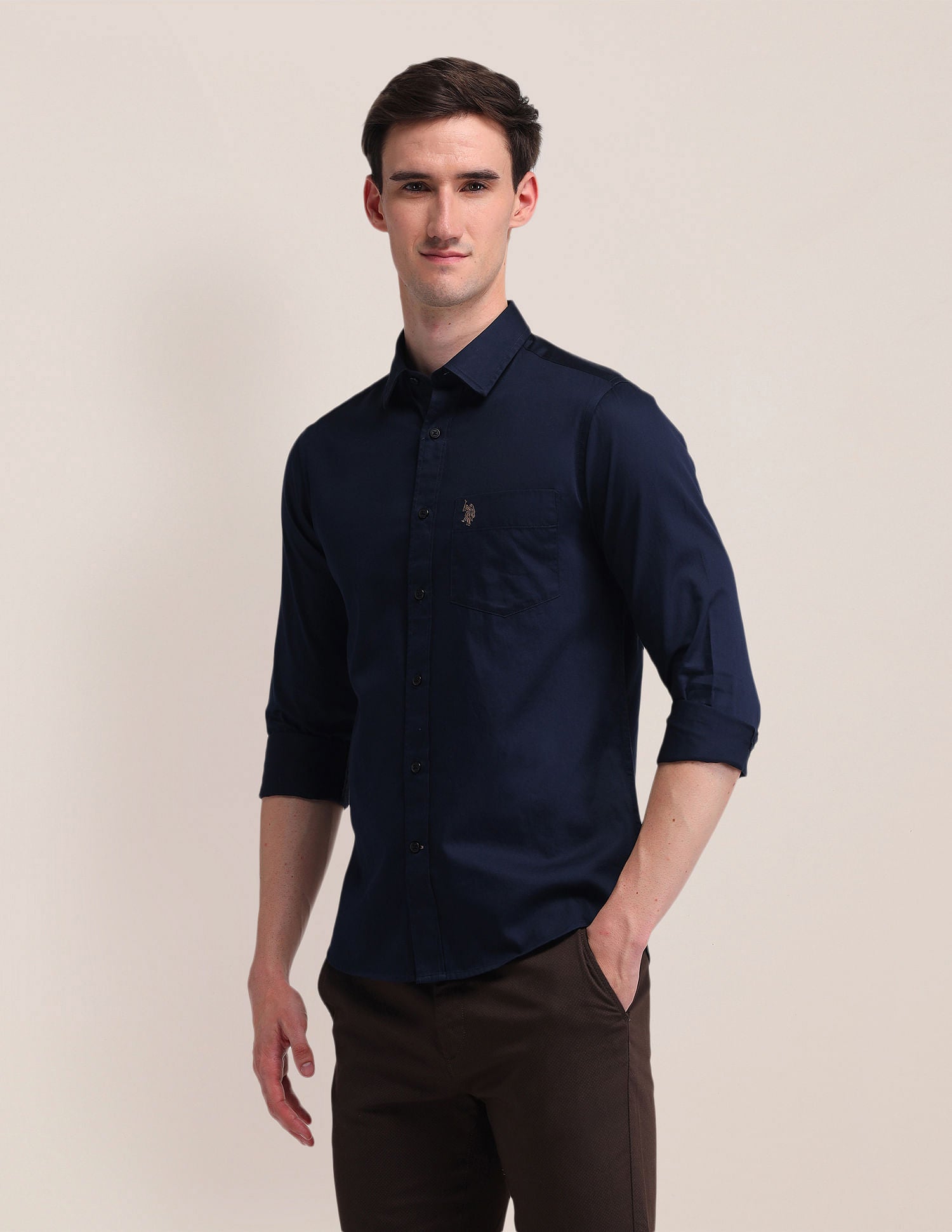 Solid Slim Fit Shirt Navy - U.S. Polo Assn. India | Large