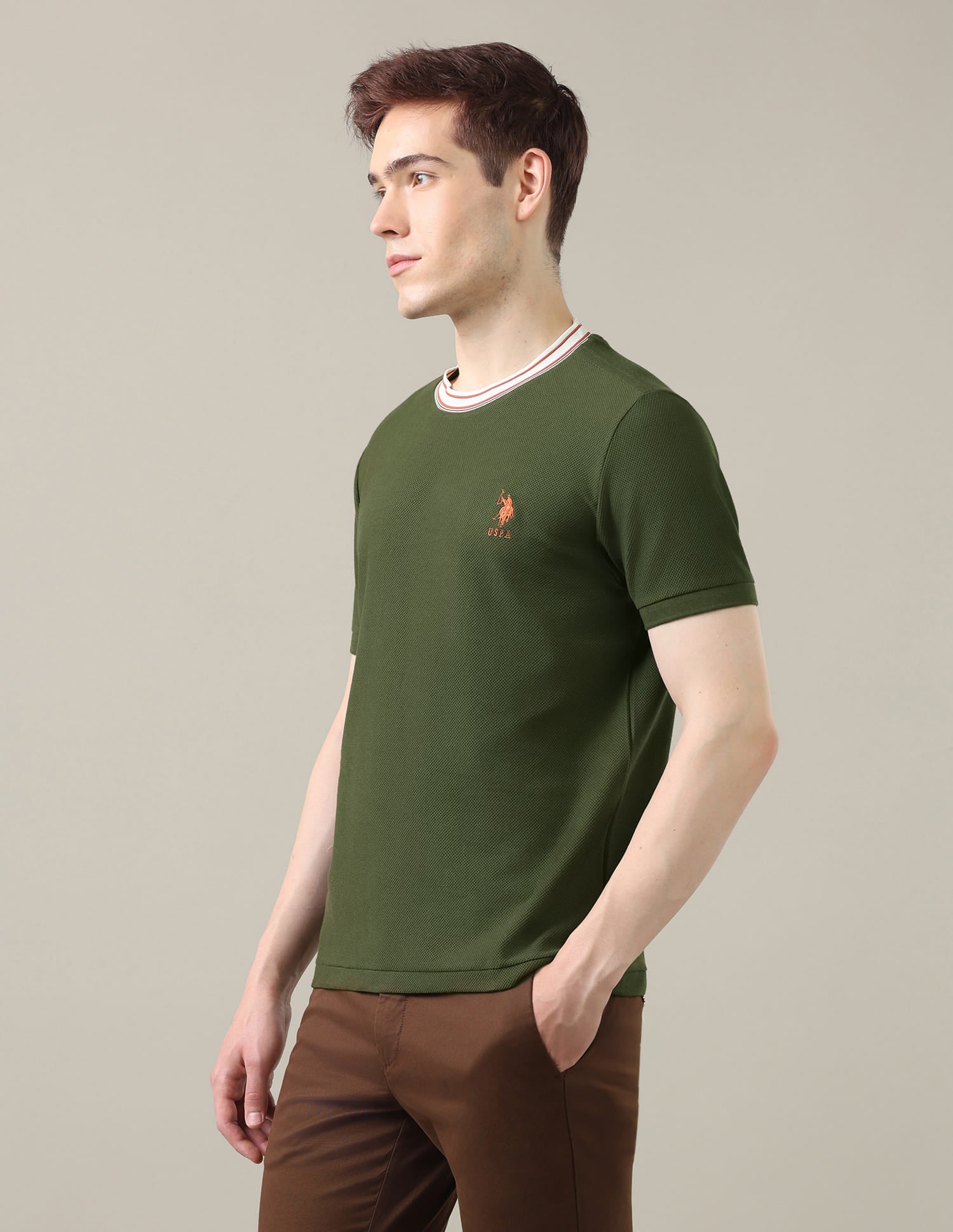 Solid Slim Fit T-Shirt Green - U.S. Polo Assn. India | Large